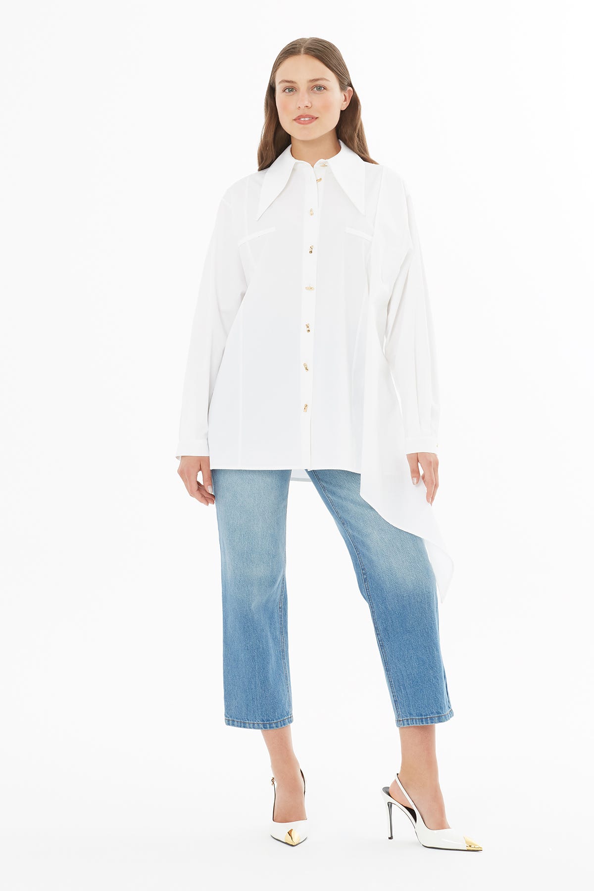 Uzun Kollu Manşetli Ön Solda Aller Parçalı Gömlek