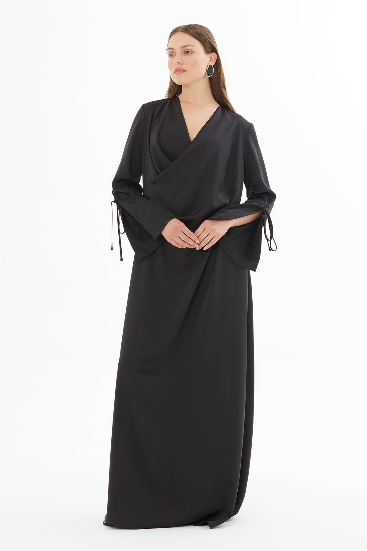 Degaje Yaka Uzun Kol Uzun Elbise