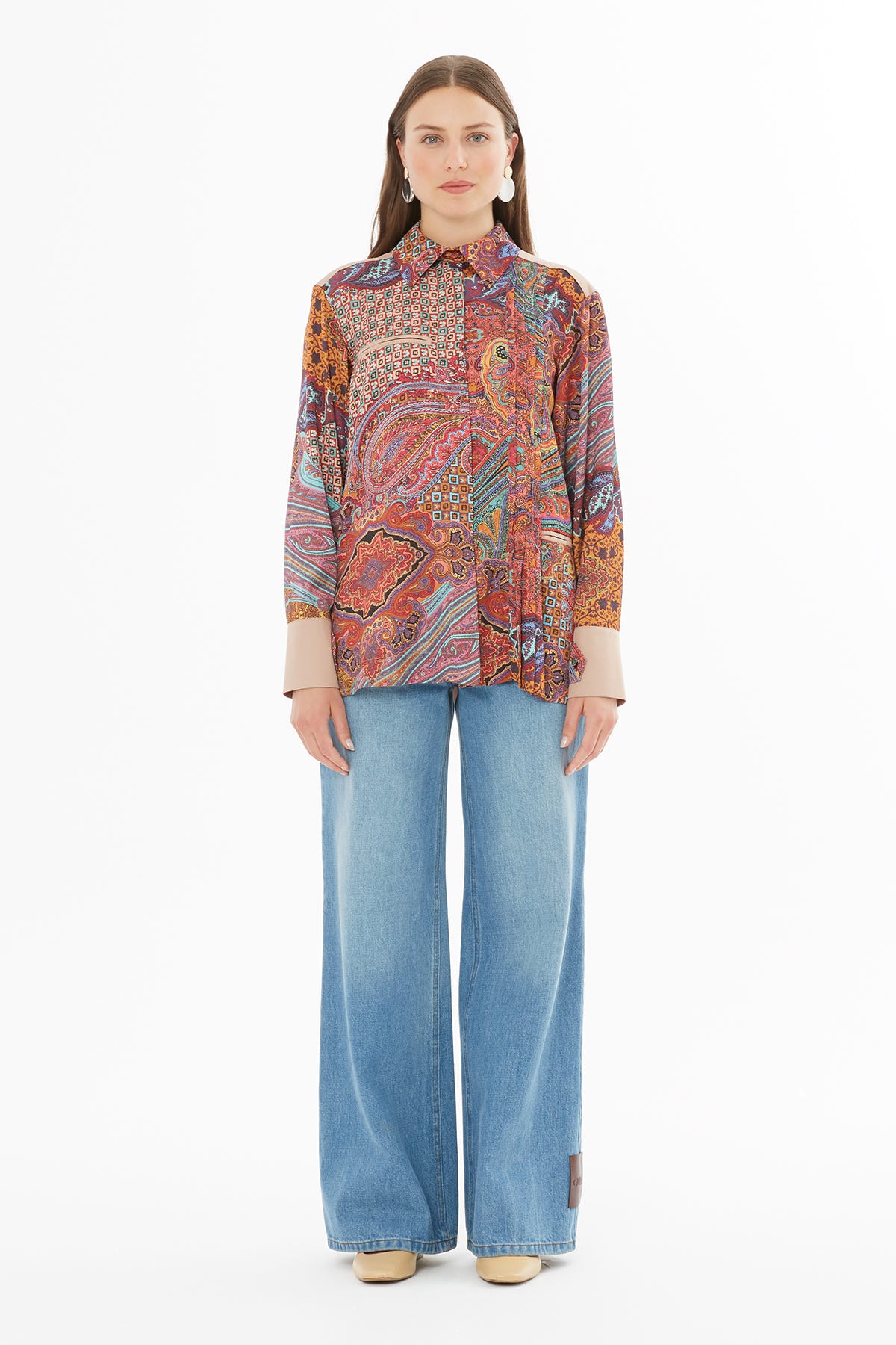 Gömlek Yakalı Arkası Pile Detaylı Gömlek