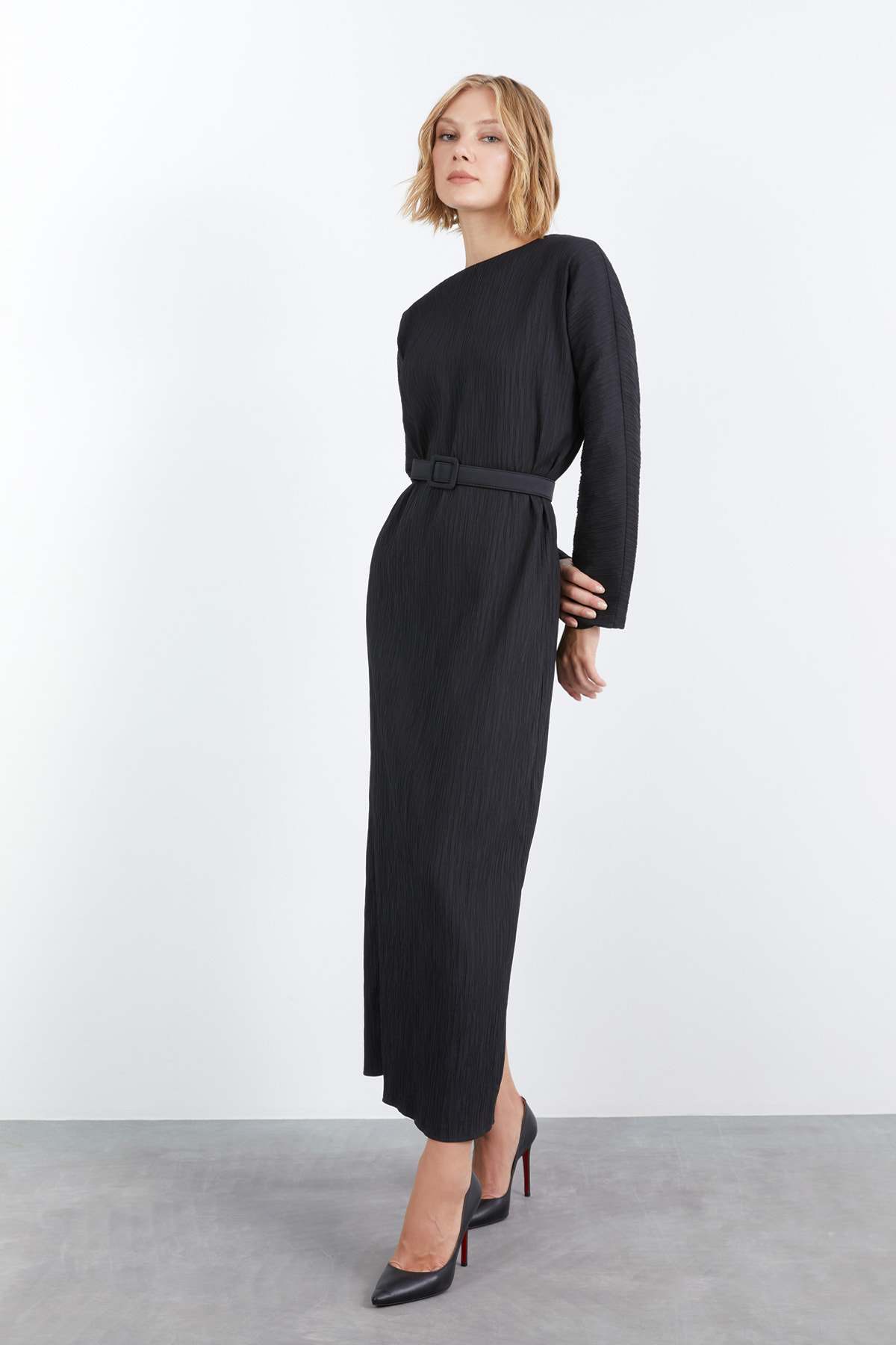 Maxi Boy Arkası Yırtmaçlı Elbise