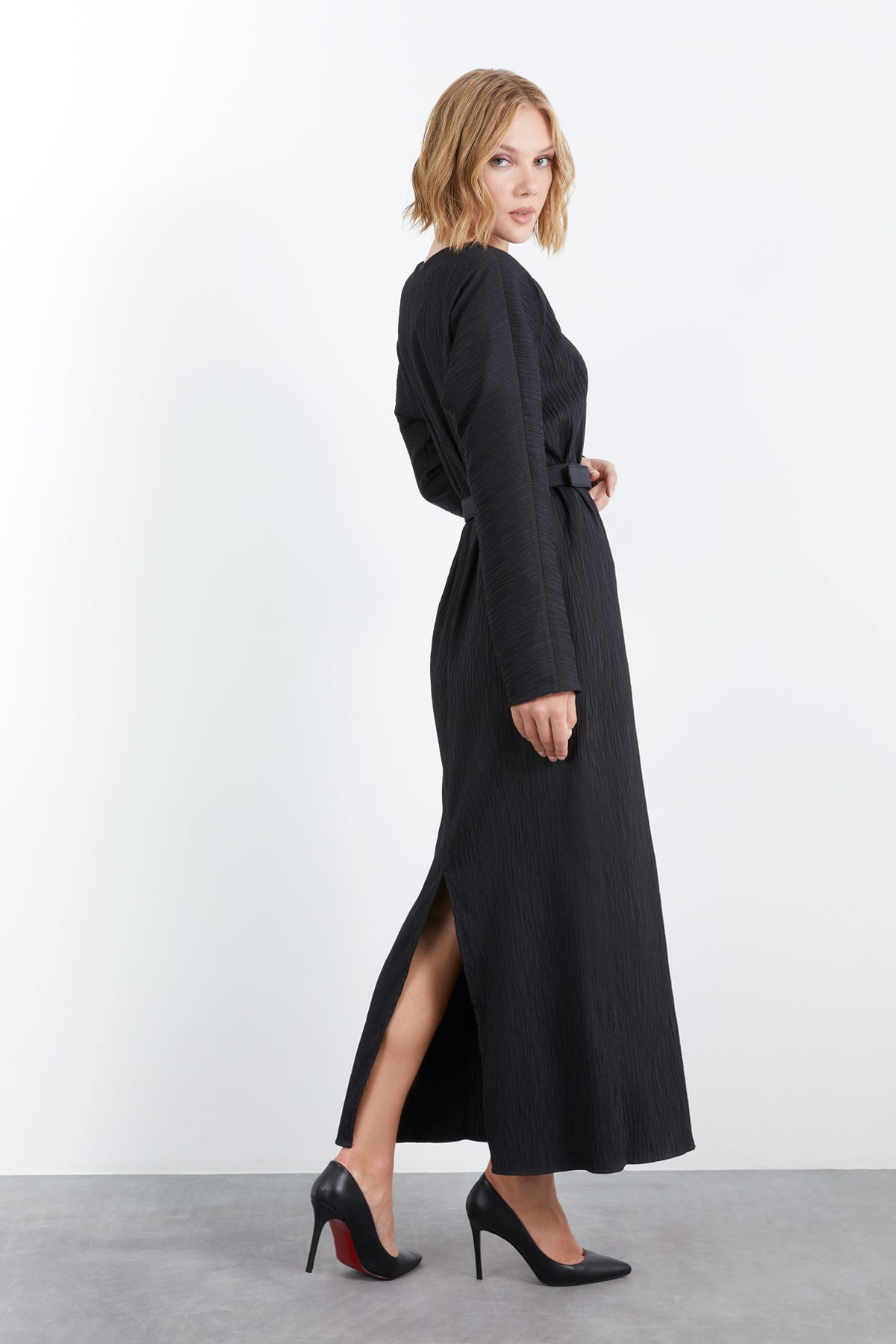 Maxi Boy Arkası Yırtmaçlı Elbise