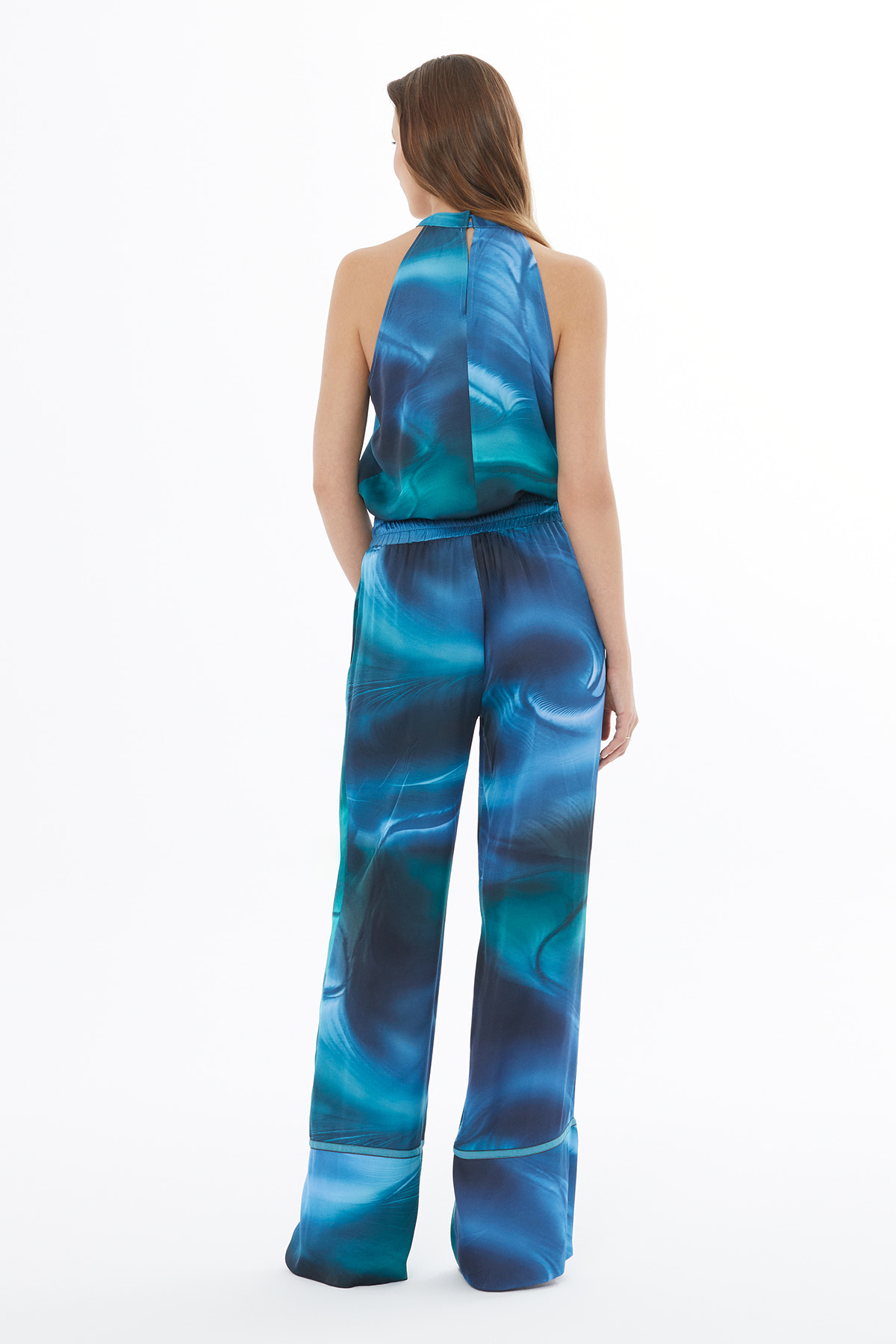 Çizgi Desenli Bol Kesim Astarsız Pantolon