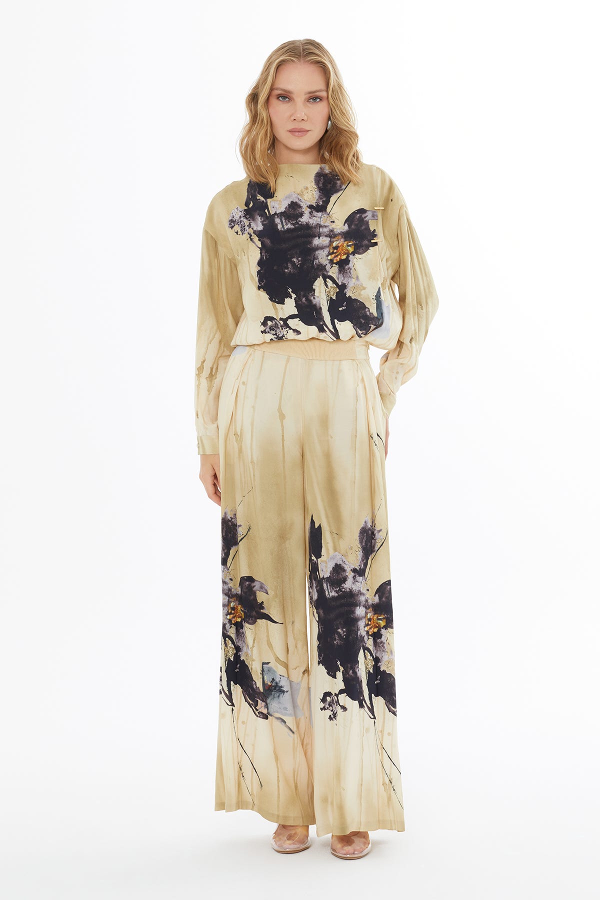 Desenli Yandan Fermuarlı Pantolon