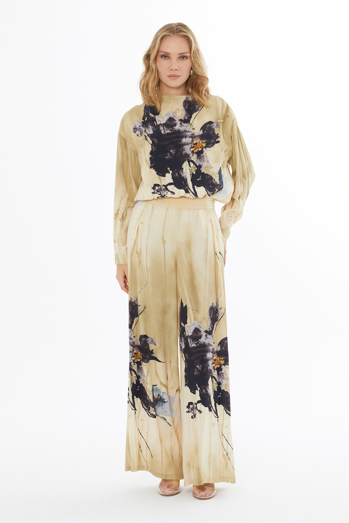 Desenli Yandan Fermuarlı Pantolon