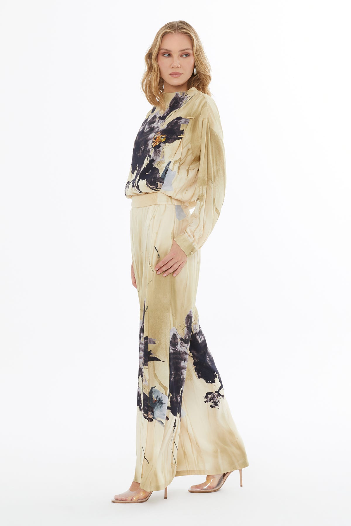 Desenli Yandan Fermuarlı Pantolon