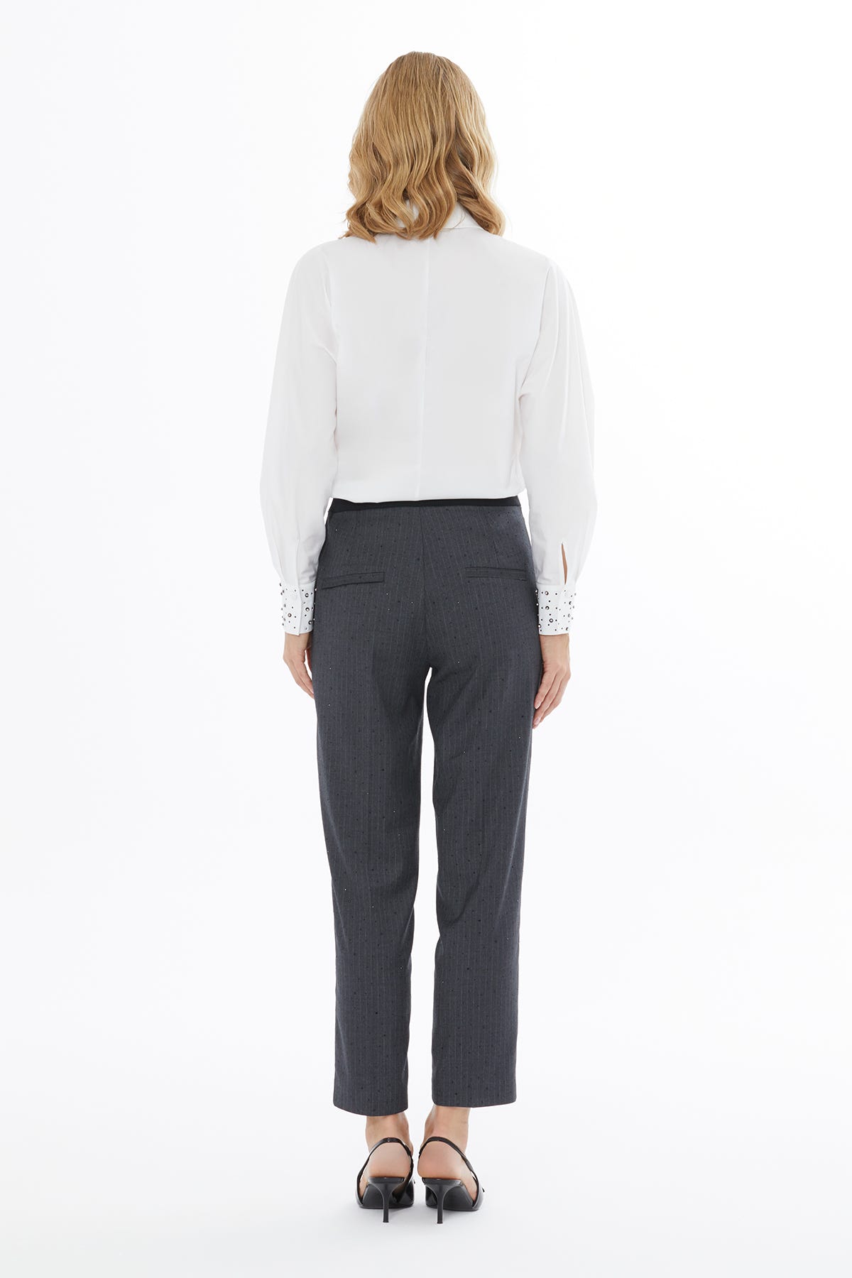 Yandan Gizi Fermuarlı Bilek Boy Taşlı Pantolon