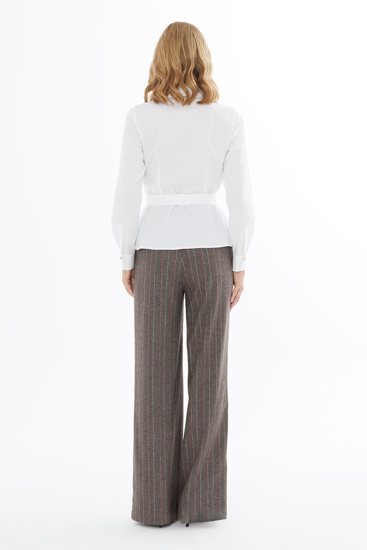 Gömlek Yakalı Belden Kuşaklı Uzun Kollu Gömlek