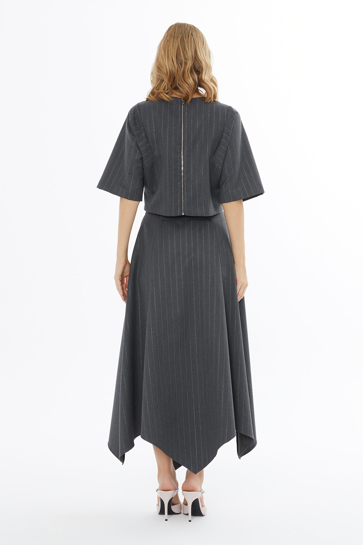 Yandan Fermuarlı Pili Dertaylı Asimetrik Uçlu Etek