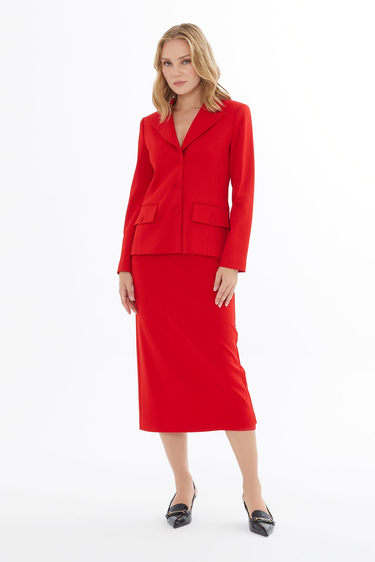 Erkek Yaka Cepli Kırmızı Ceket