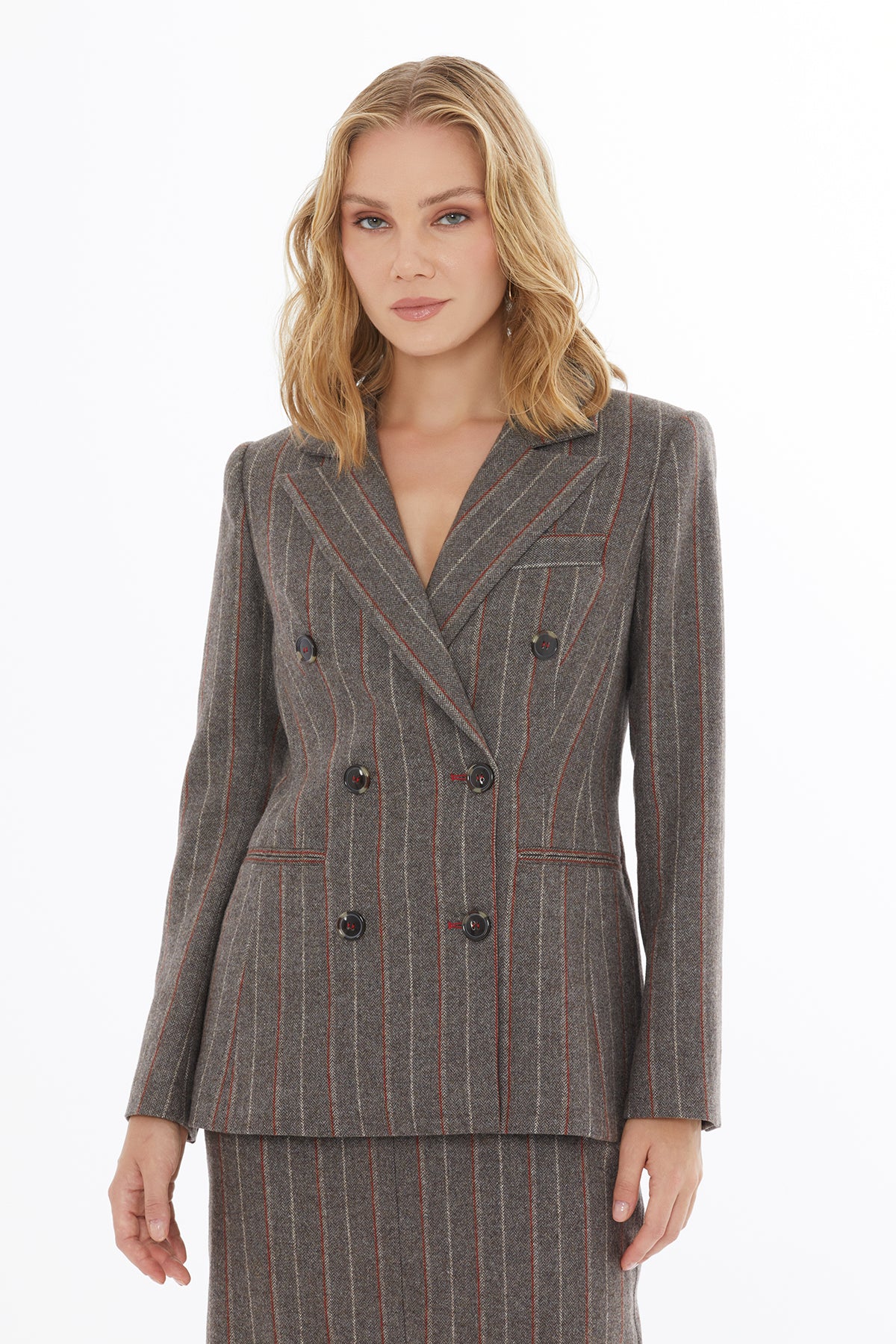 Erkek Yaka Düğme Kapamalı Çizgili Ceket