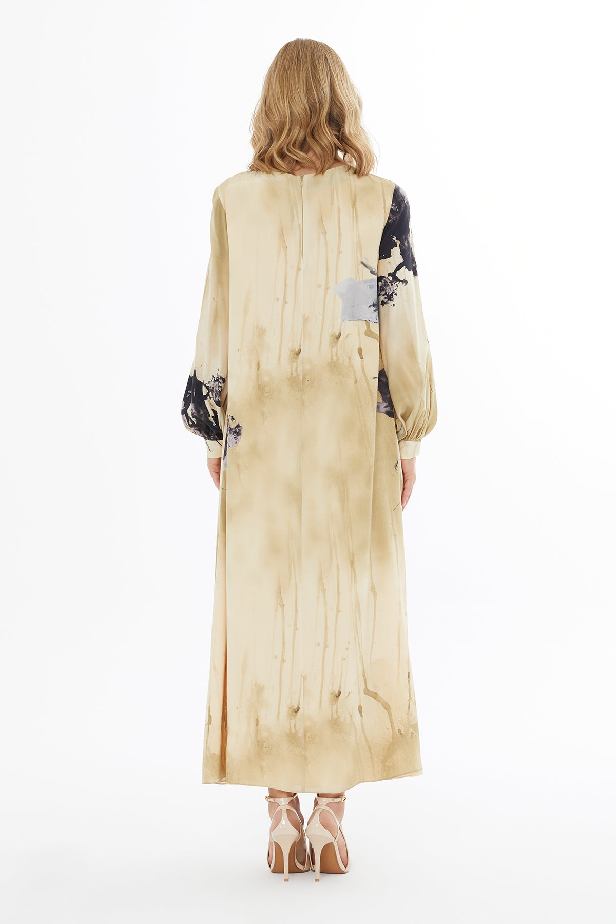 Yuvarlak Yaka Fermuar Kapamalı Uzun Kol Elbise