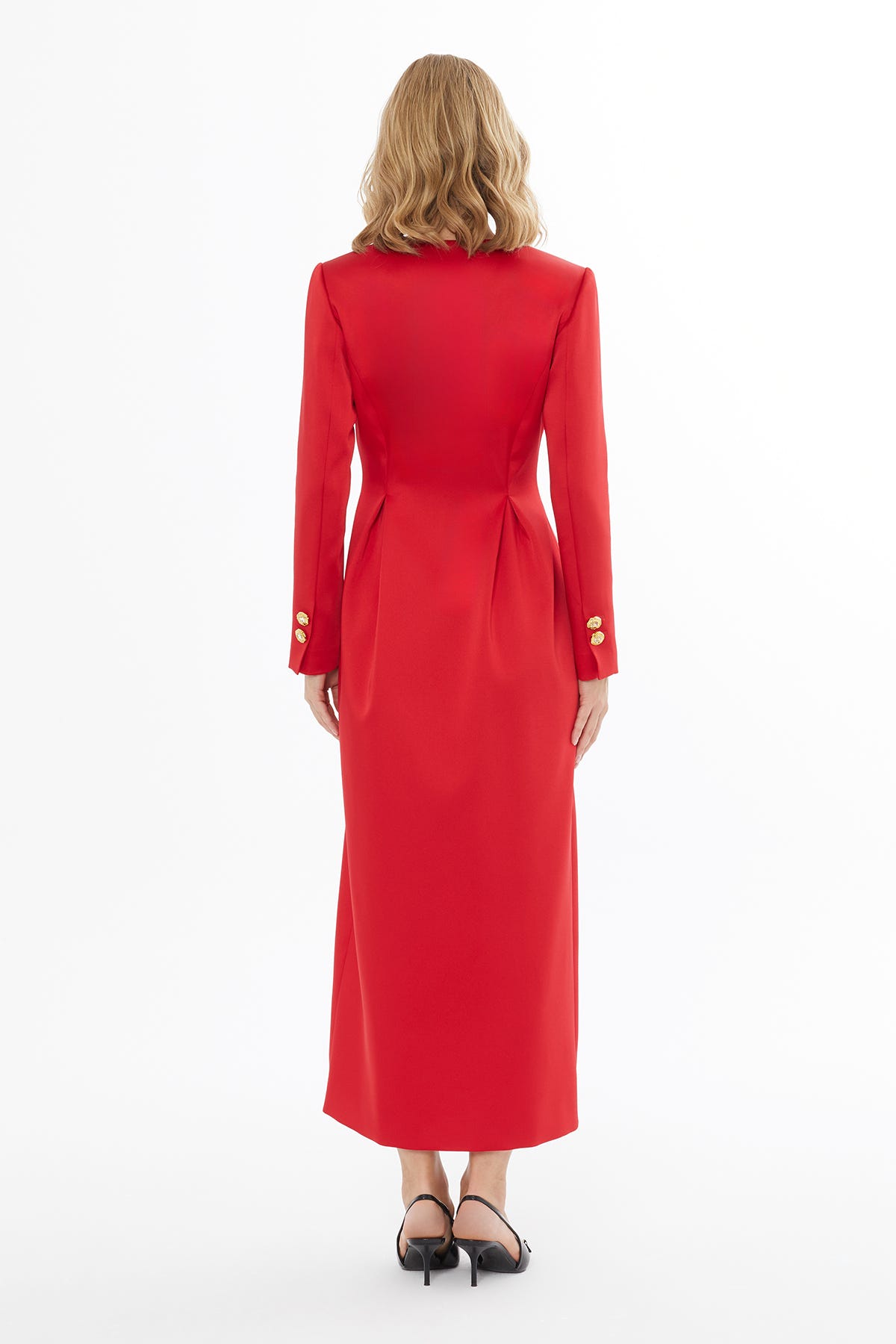 Gold Düğme Detaylı Maxi Elbise