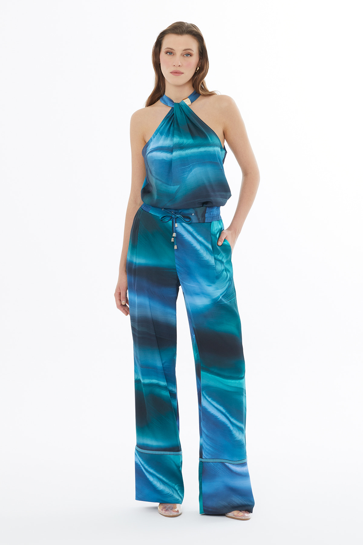 Çizgi Desenli Bol Kesim Astarsız Pantolon