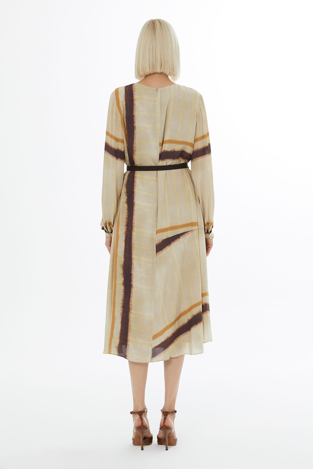 Yuvarlak Yaka Fermuar Kapamalı Midi Elbise