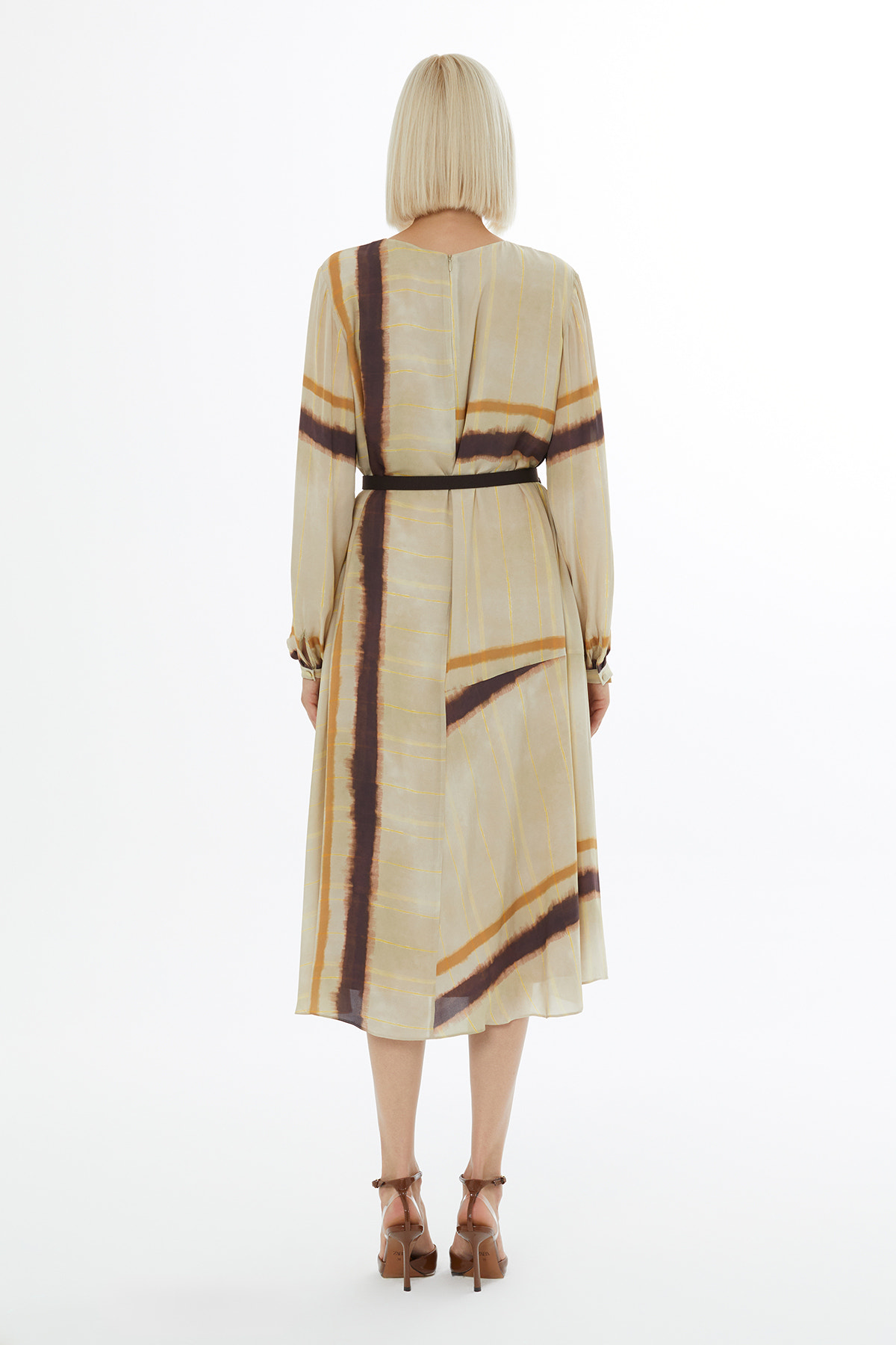 Yuvarlak Yaka Fermuar Kapamalı Midi Elbise