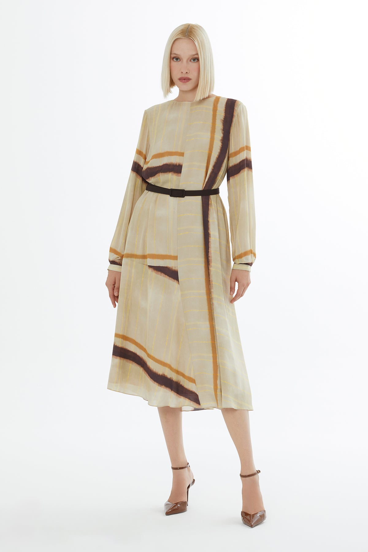 Yuvarlak Yaka Fermuar Kapamalı  Elbise