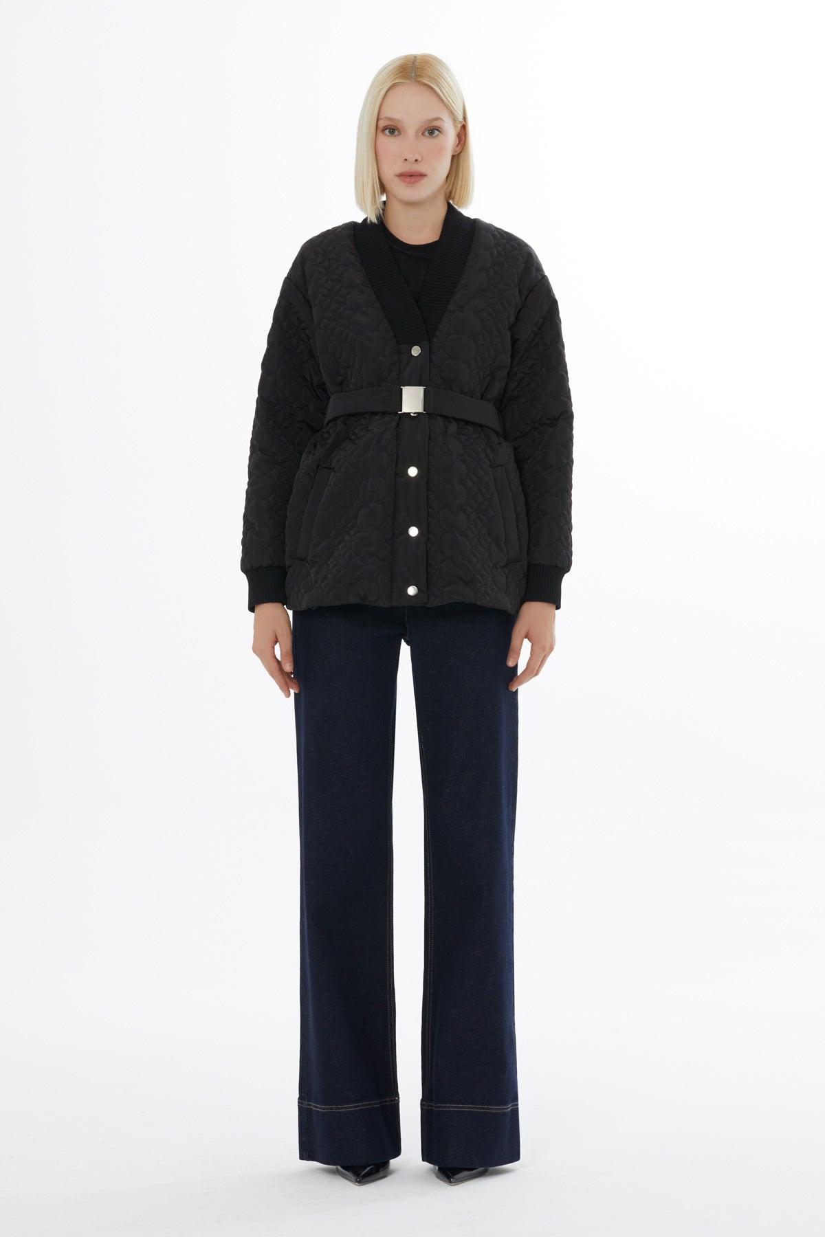 Ribanalı Çakma Çıtçıtlı Kapitone Mont