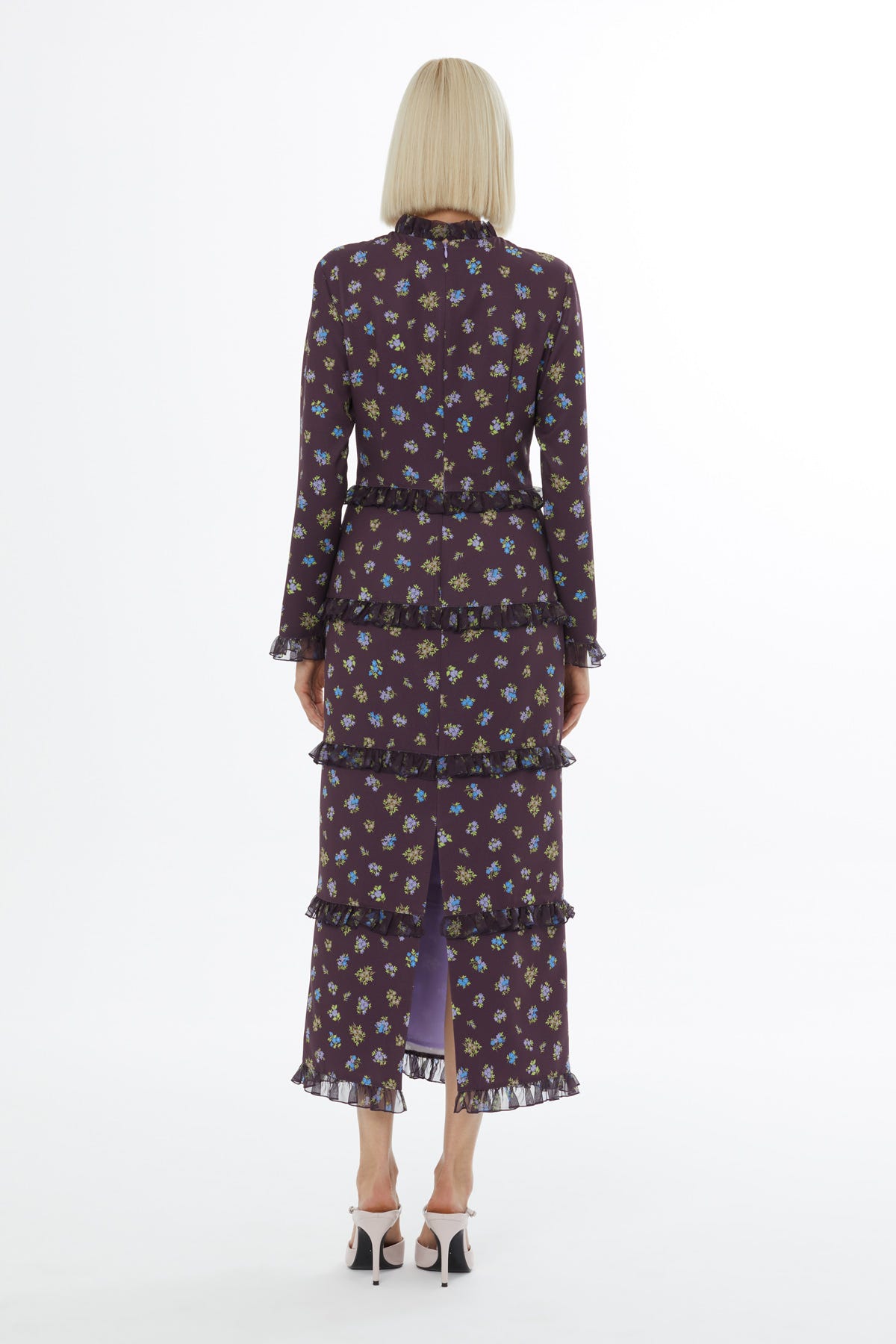 Fırfırlı Yüksek Yaka Maxi Boy Elbise