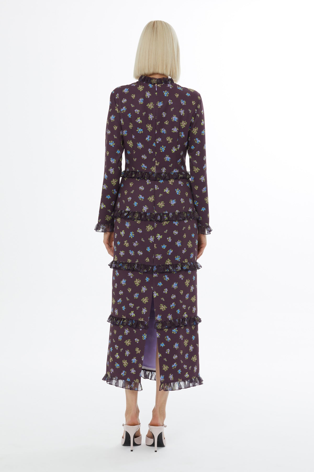 Fırfırlı Yüksek Yaka Maxi Boy Elbise