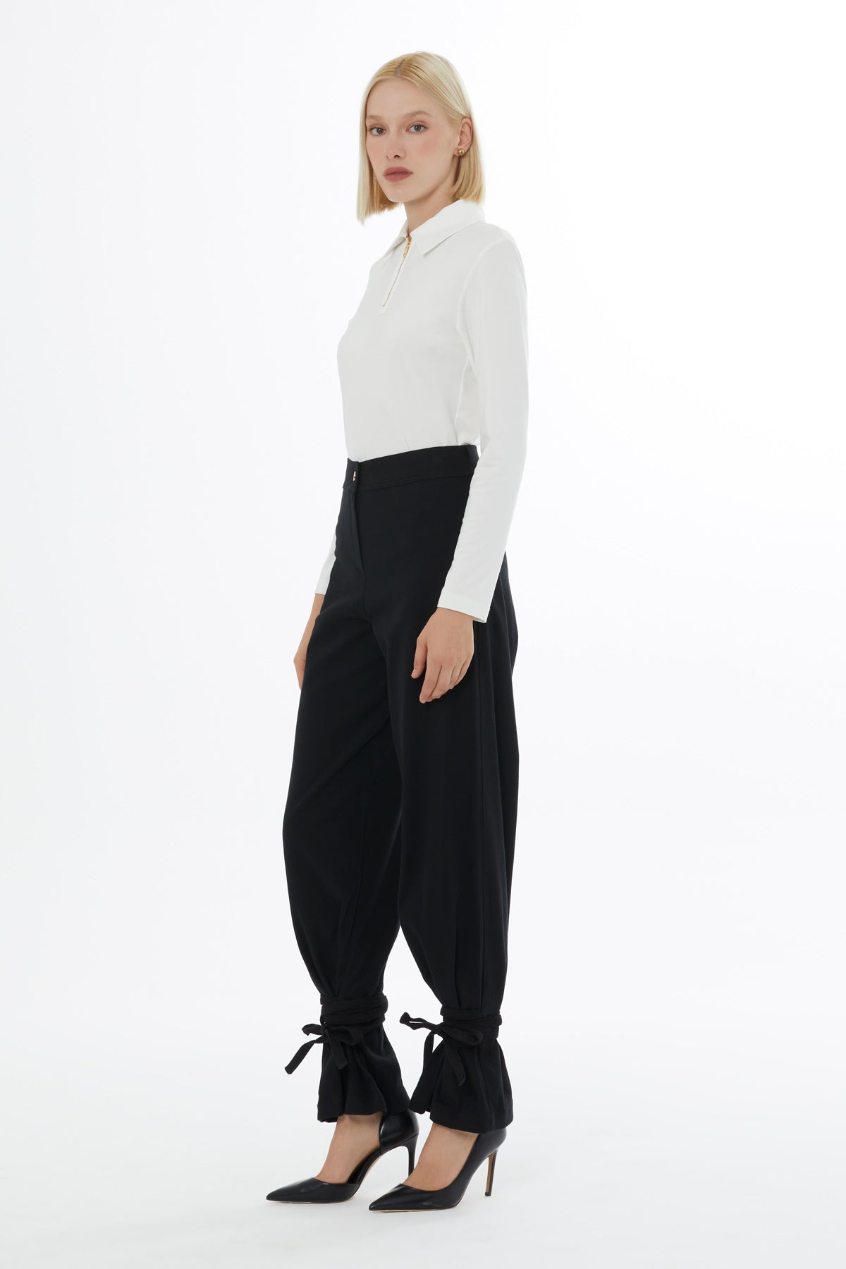 Yüksek Bel Rahat Kesim Siyah Pamuk Pantolon