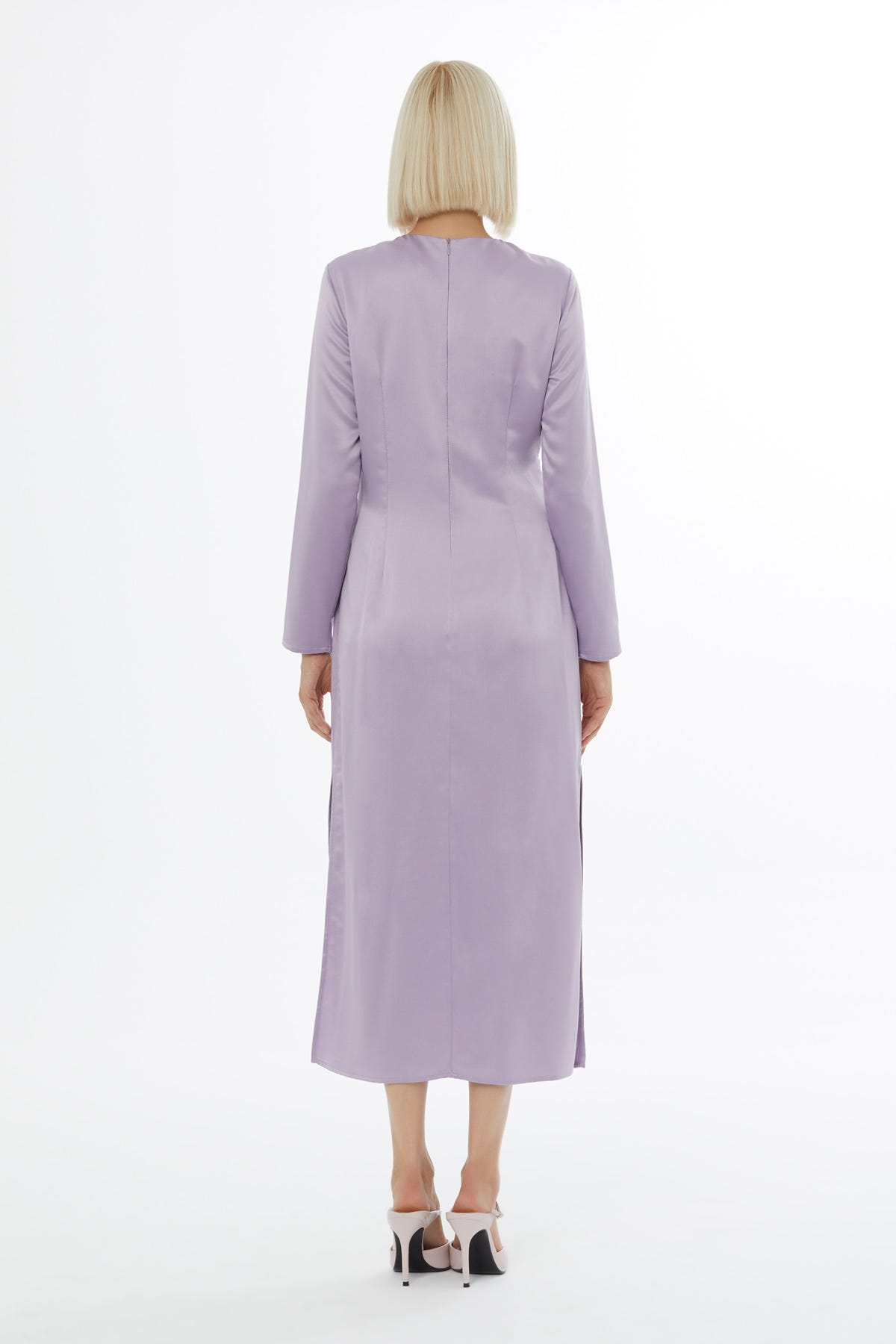 Kontrast Renkli Yandan Yırtmaçlı Midi Boy Elbise