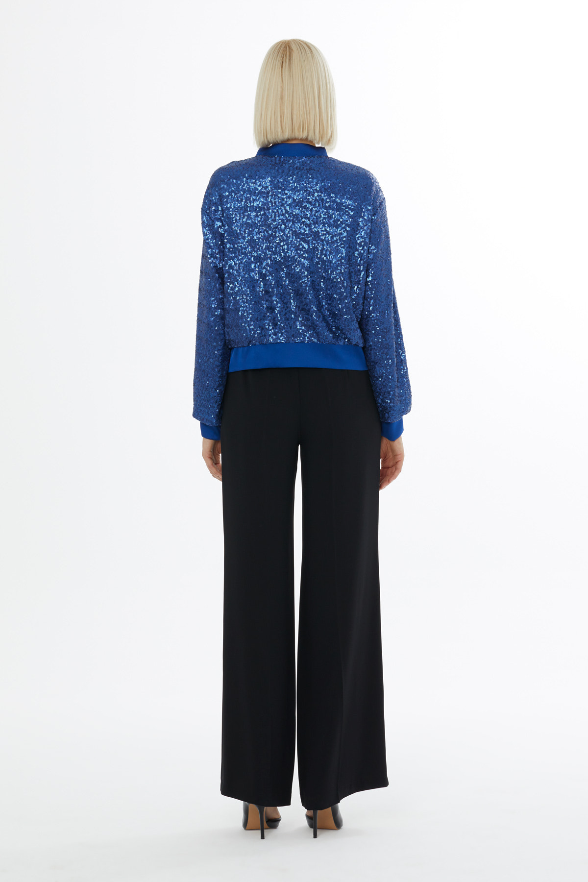 Önü Metal Fermuarlı Pul Payet Bomber Ceket