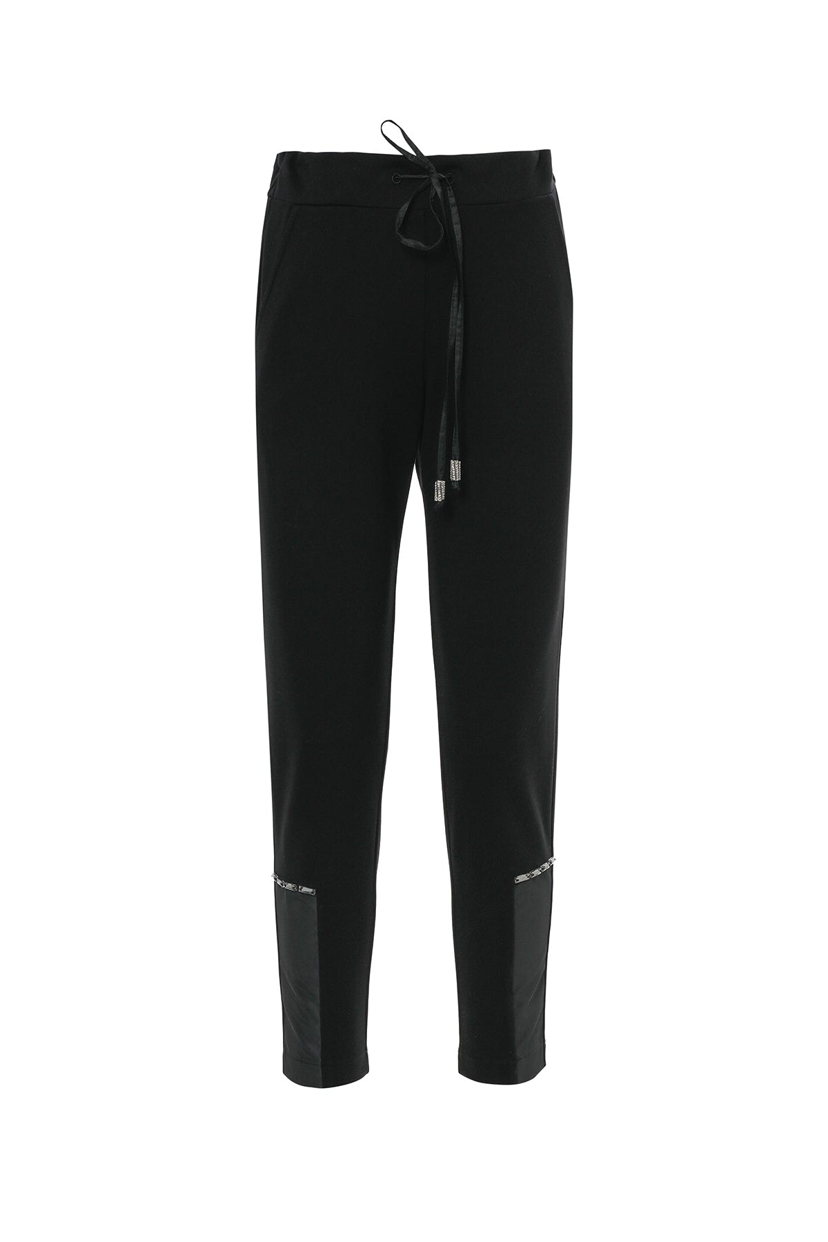 Arka Beli Lastikli Bağ Ucu Taşlı Siyah Eşofman Altı