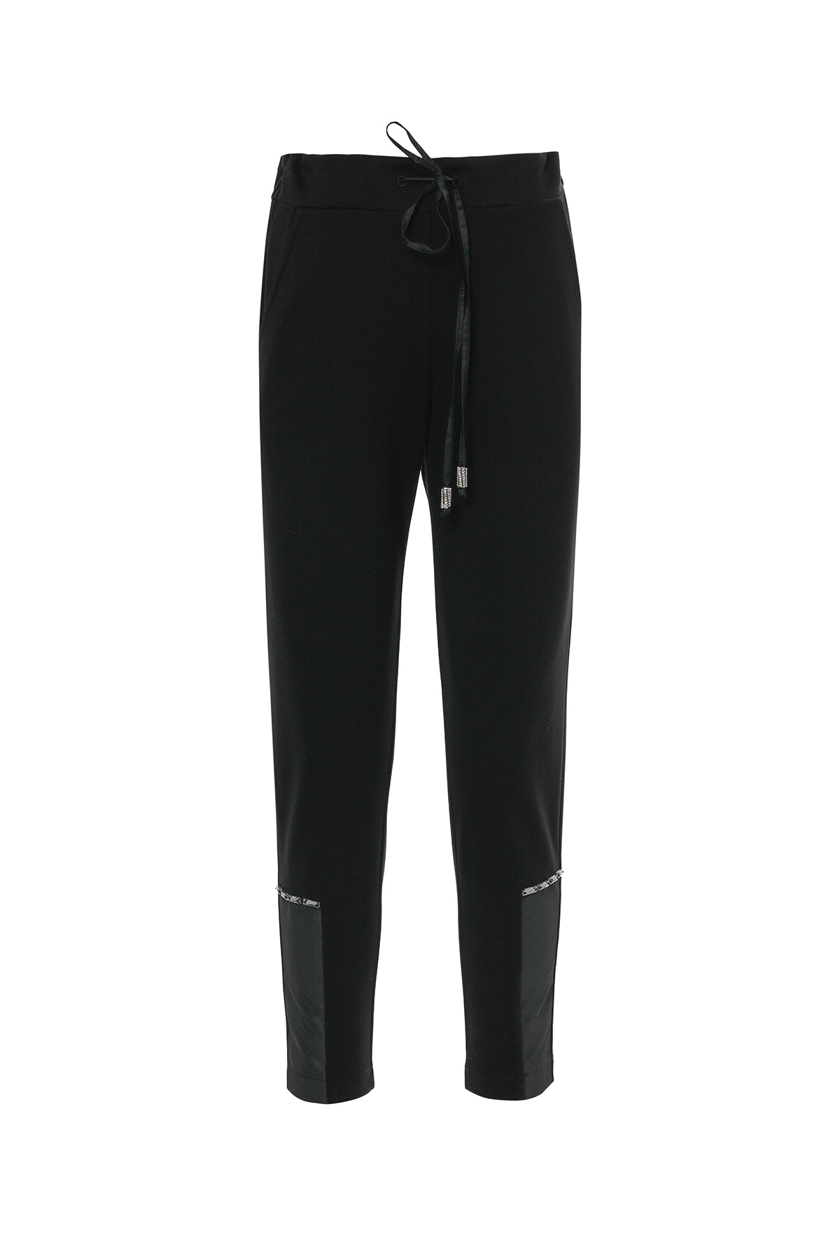 Arka Beli Lastikli Bağ Ucu Taşlı Siyah Eşofman Altı