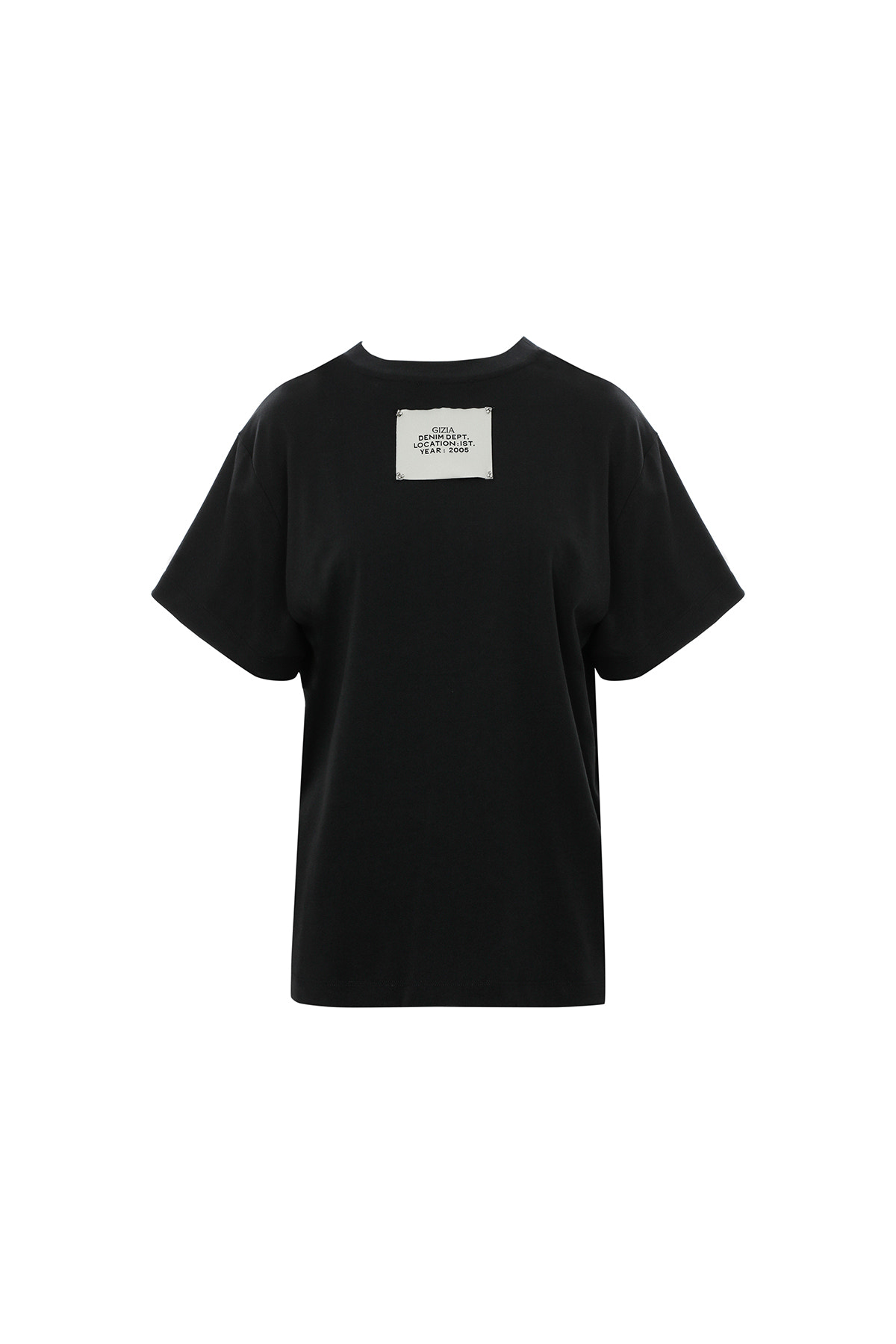 İşlemeli Dikiş Detaylı Sırt Etiketli Siyah T-shirt