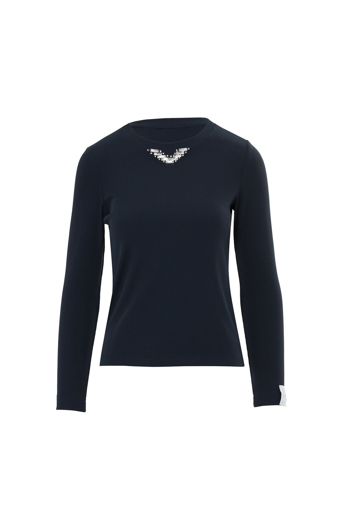 Kol Ucu Etiket Detaylı Yakası Taşlı Bej Bluz