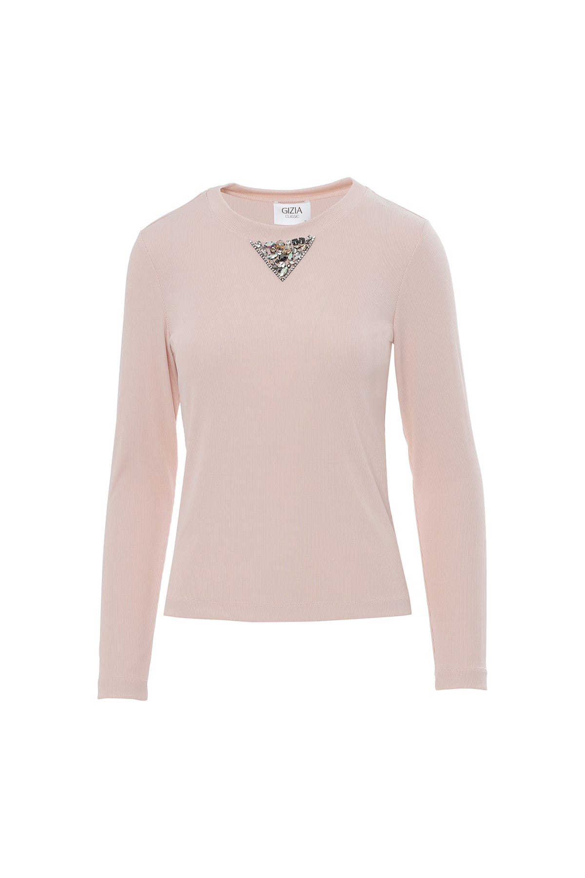 Yakası İşlemeli Bisiklet Yaka Pembe T-Shirt