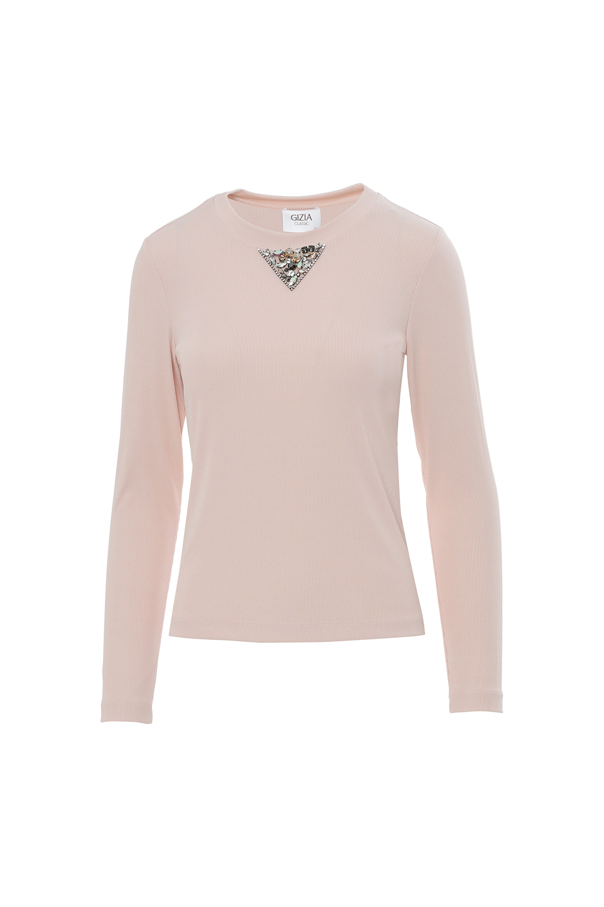 Yakası İşlemeli Bisiklet Yaka Pembe T-Shirt