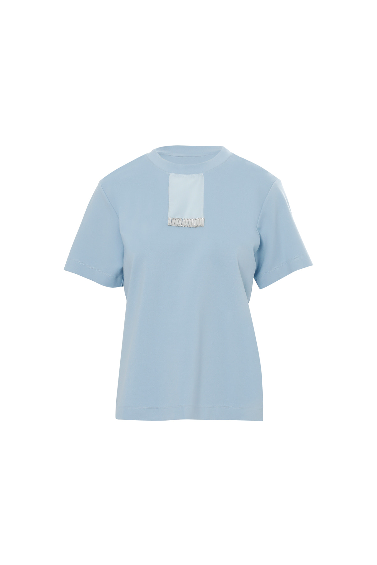 Önü Taşlı Arka Beden Etiket Detaylı Mavi T-Shirt