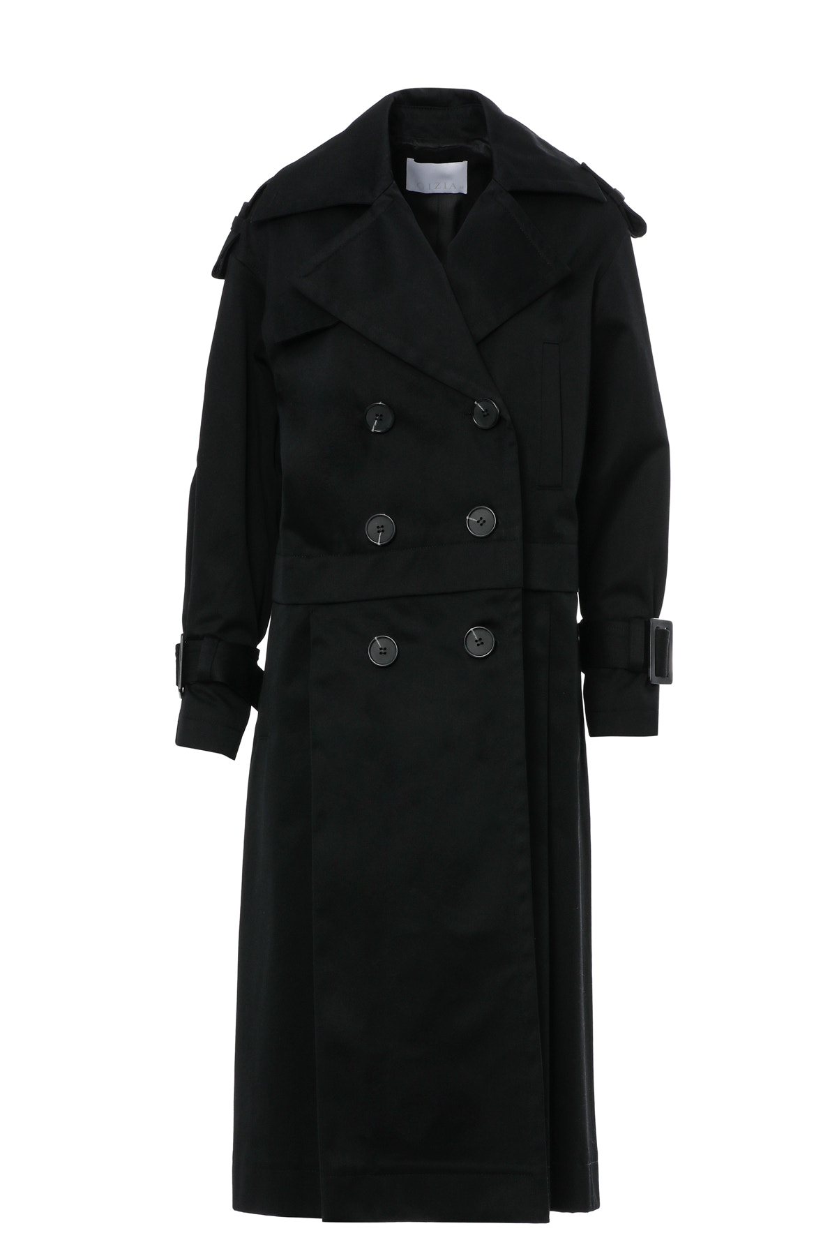 Eteği Çıkarılabilir  Kol Üstü Kemer Tokalı Siyah Trenchcoat