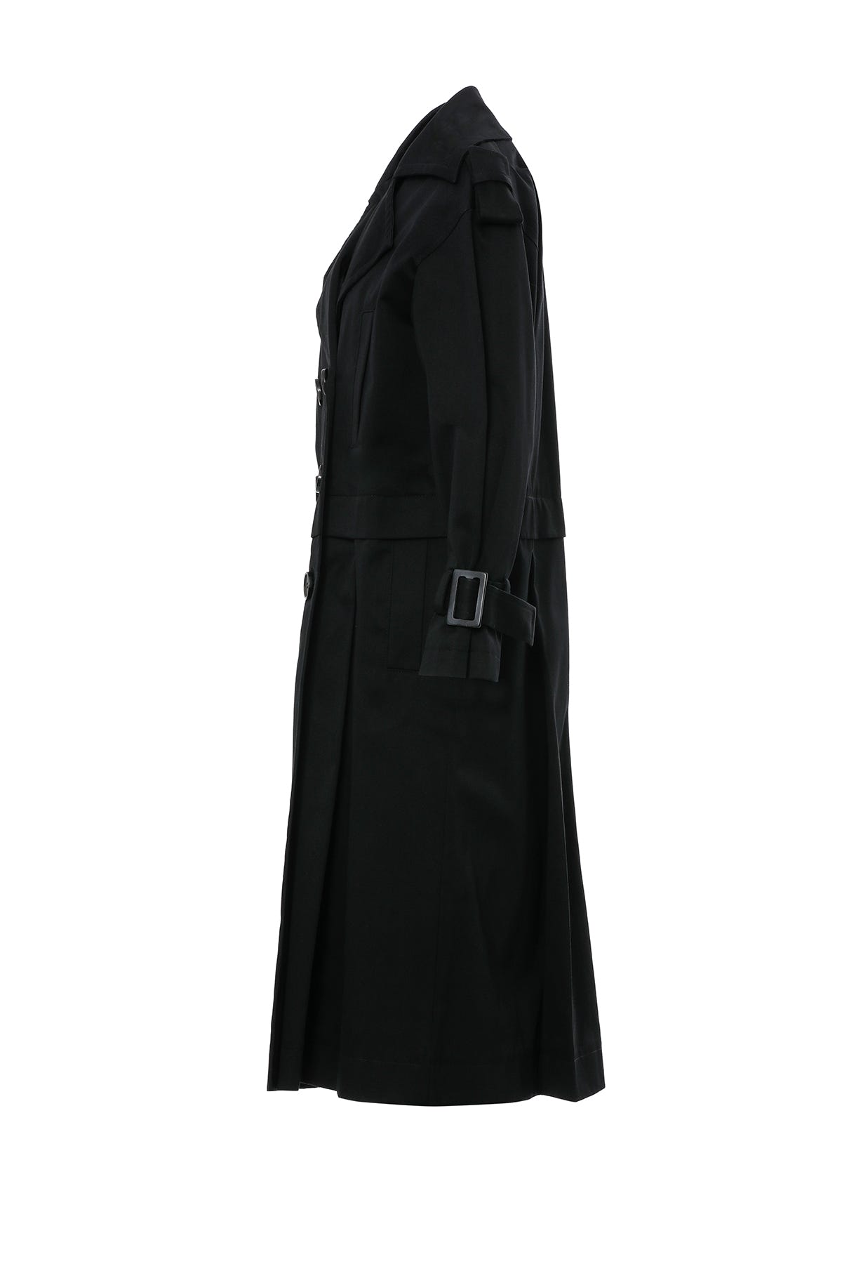 Eteği Çıkarılabilir  Kol Üstü Kemer Tokalı Siyah Trenchcoat