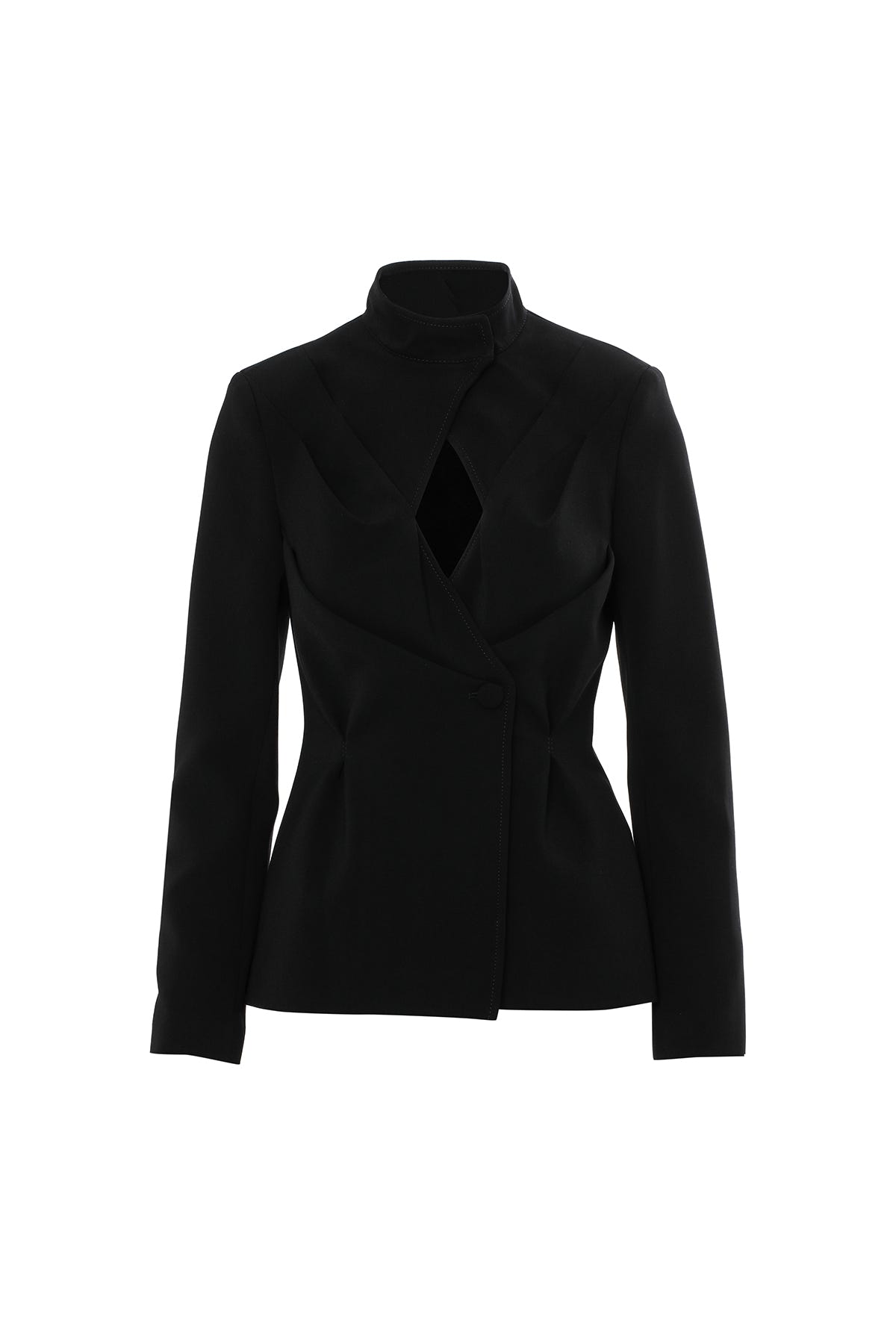 Pencere Detaylı Siyah Kruvaze Ceket