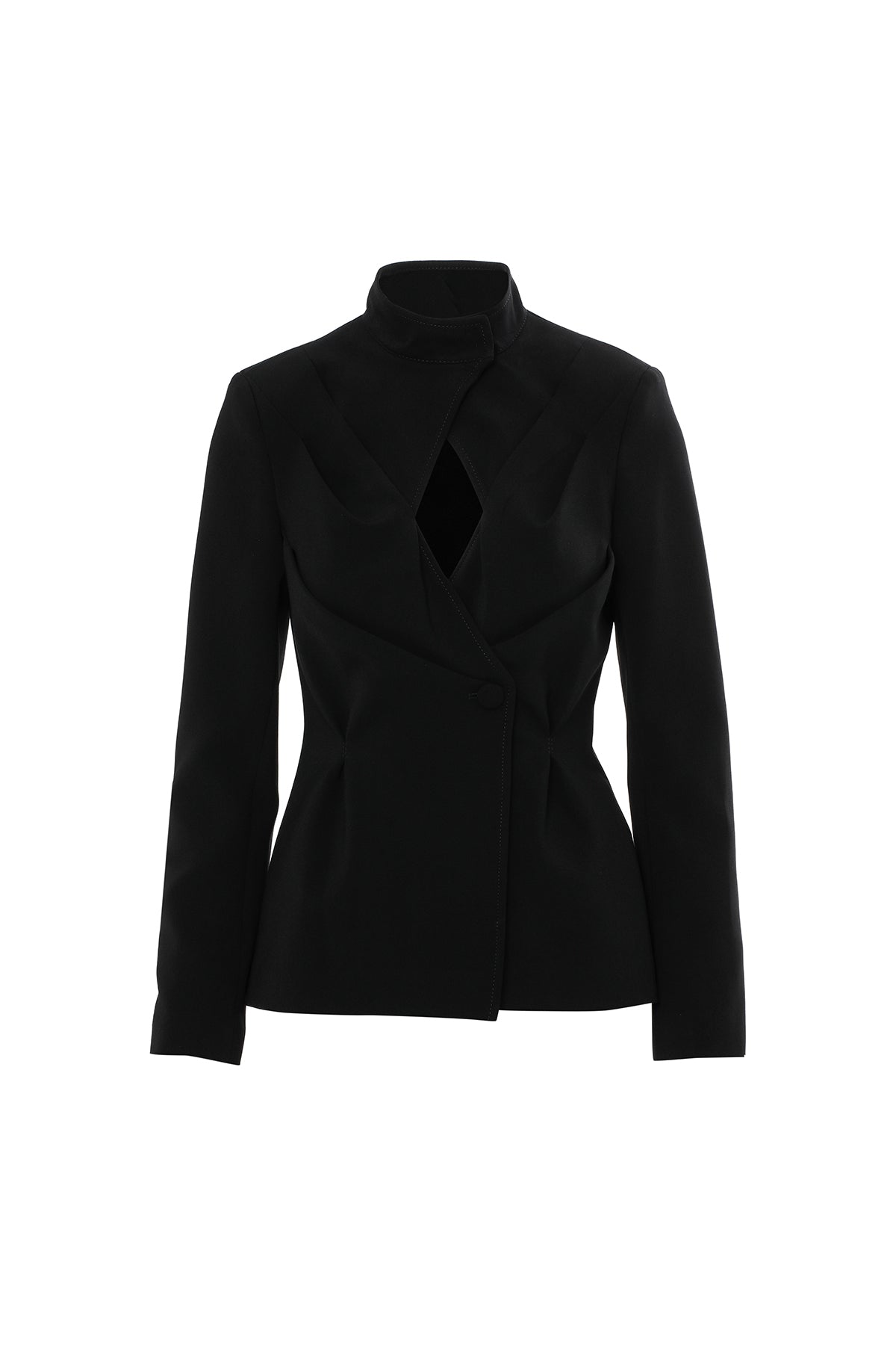 Pencere Detaylı Siyah Kruvaze Ceket