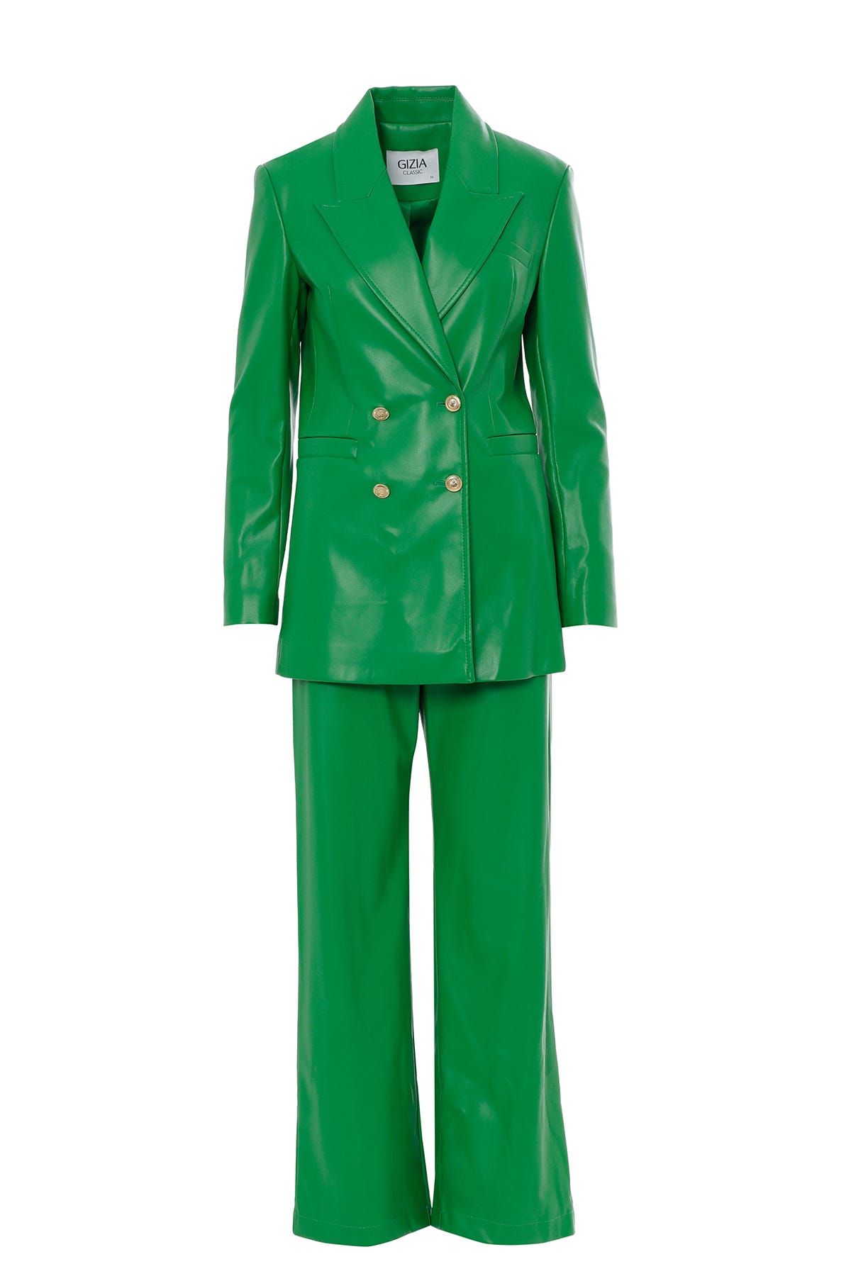 Fit Bleazer Ceketli Ve Bol Paça Yüksek Bel Pantolonlu Deri Takım