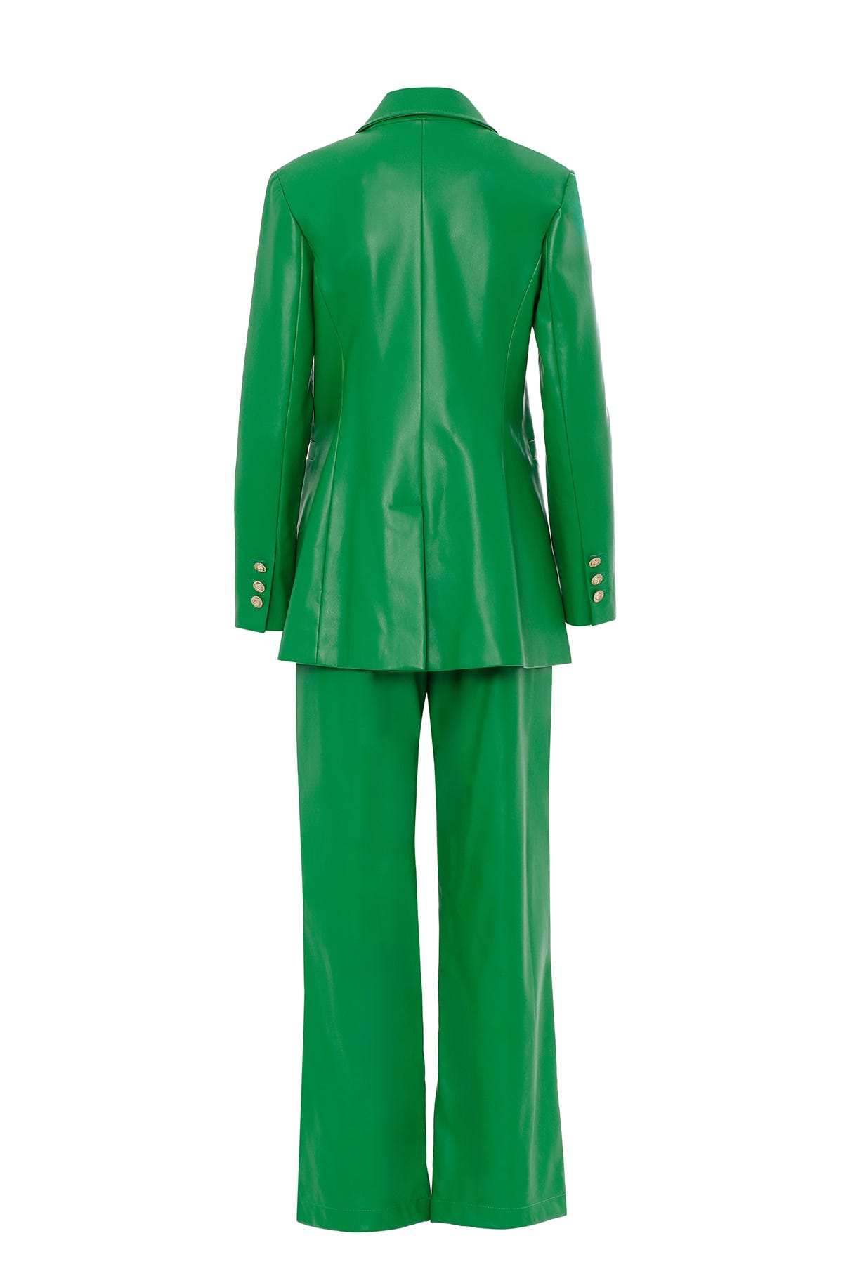 Fit Bleazer Ceketli Ve Bol Paça Yüksek Bel Pantolonlu Deri Takım