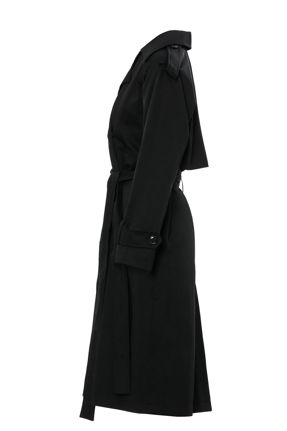 Uzun Kollu Beli Kemerli Siyah Trençkot