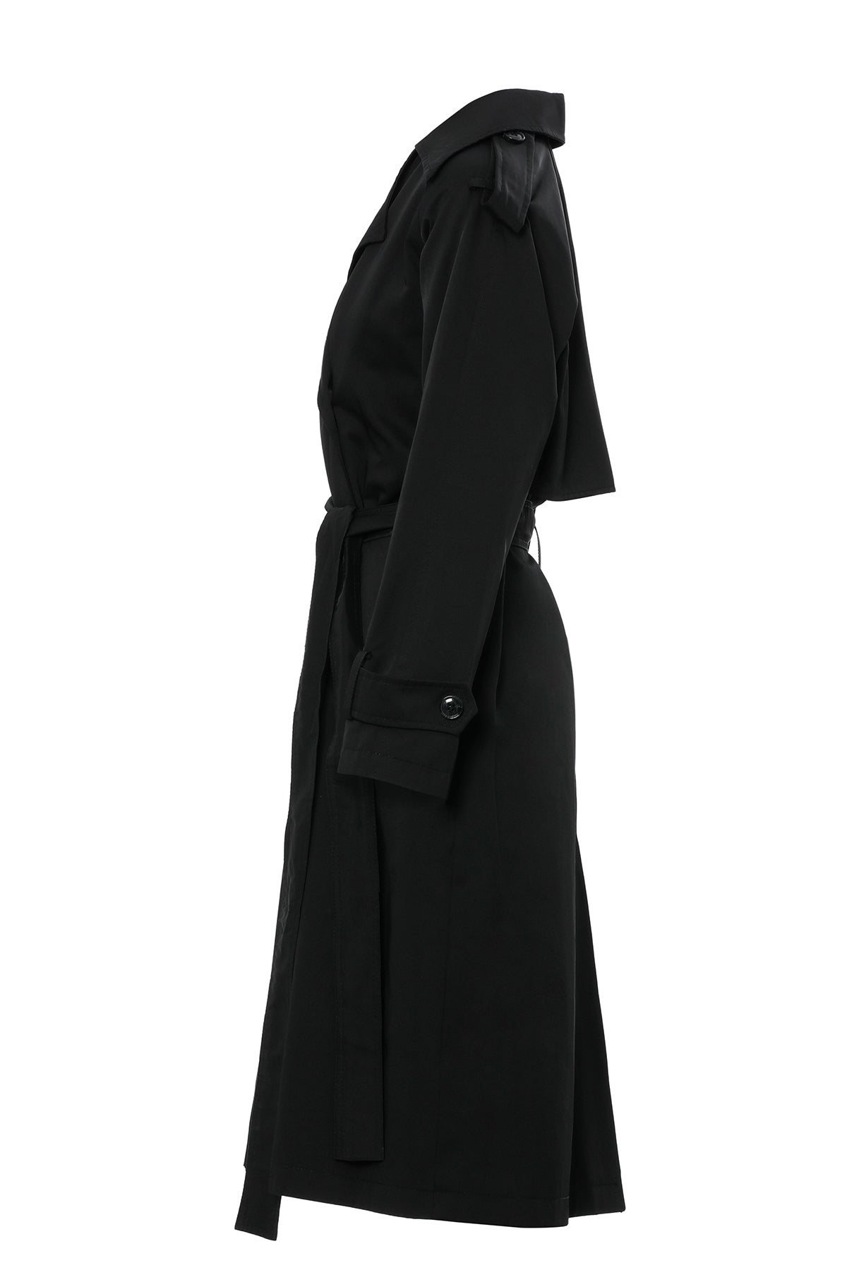 Uzun Kollu Beli Kemerli Siyah Trençkot