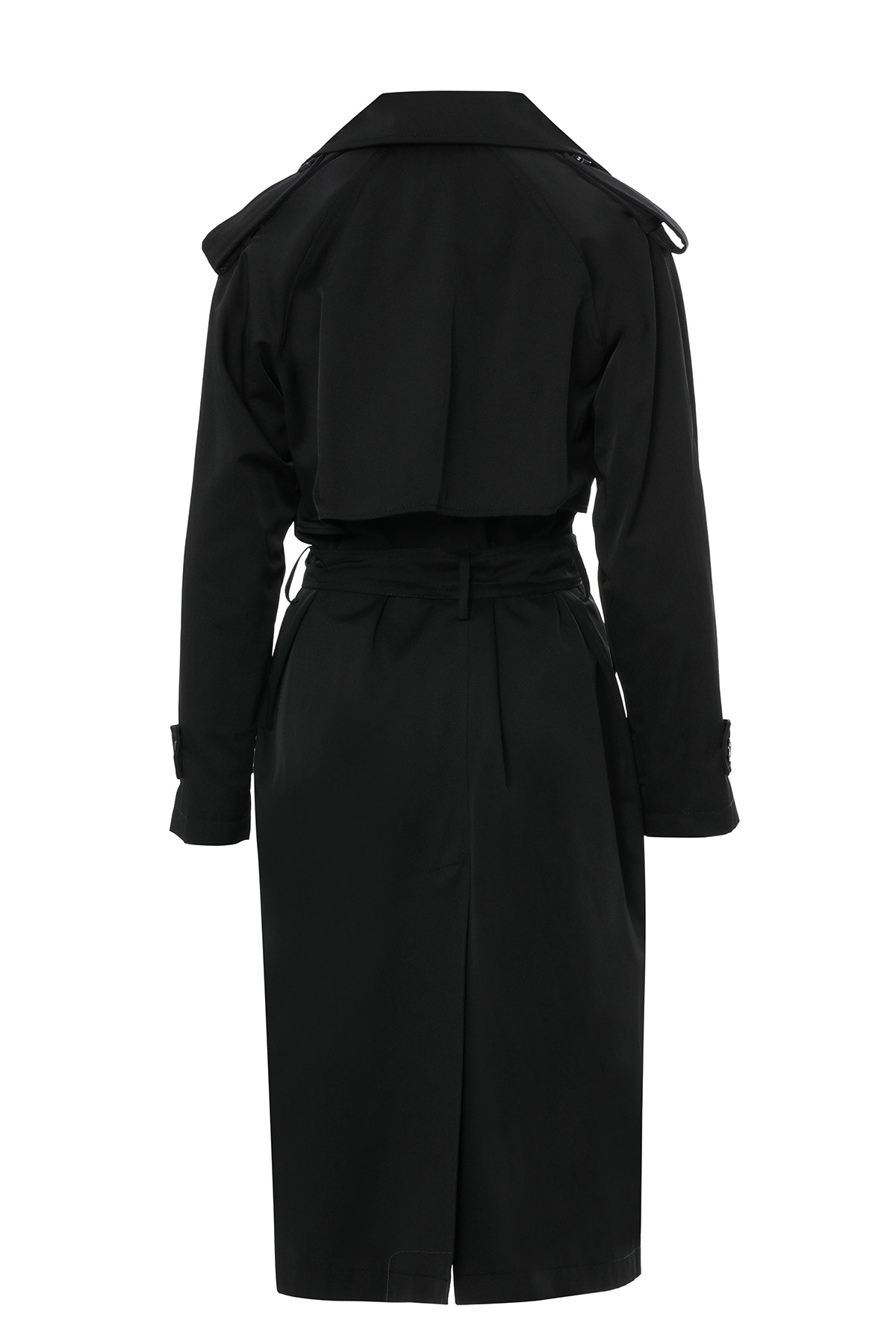 Uzun Kollu Beli Kemerli Siyah Trençkot