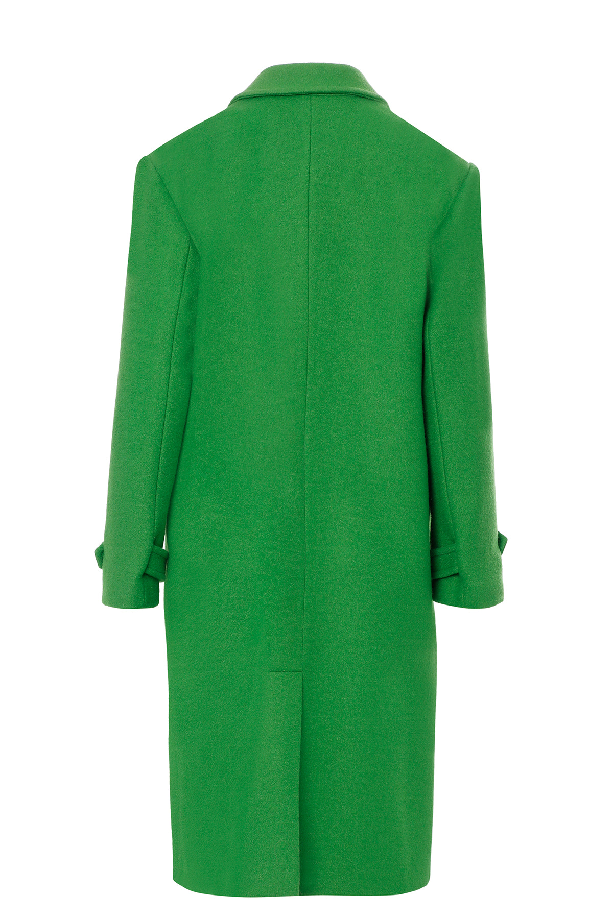 Arkası Yırtmaçlı Düşük Omuz Midi Boy Yeşil Kaşe Kaban