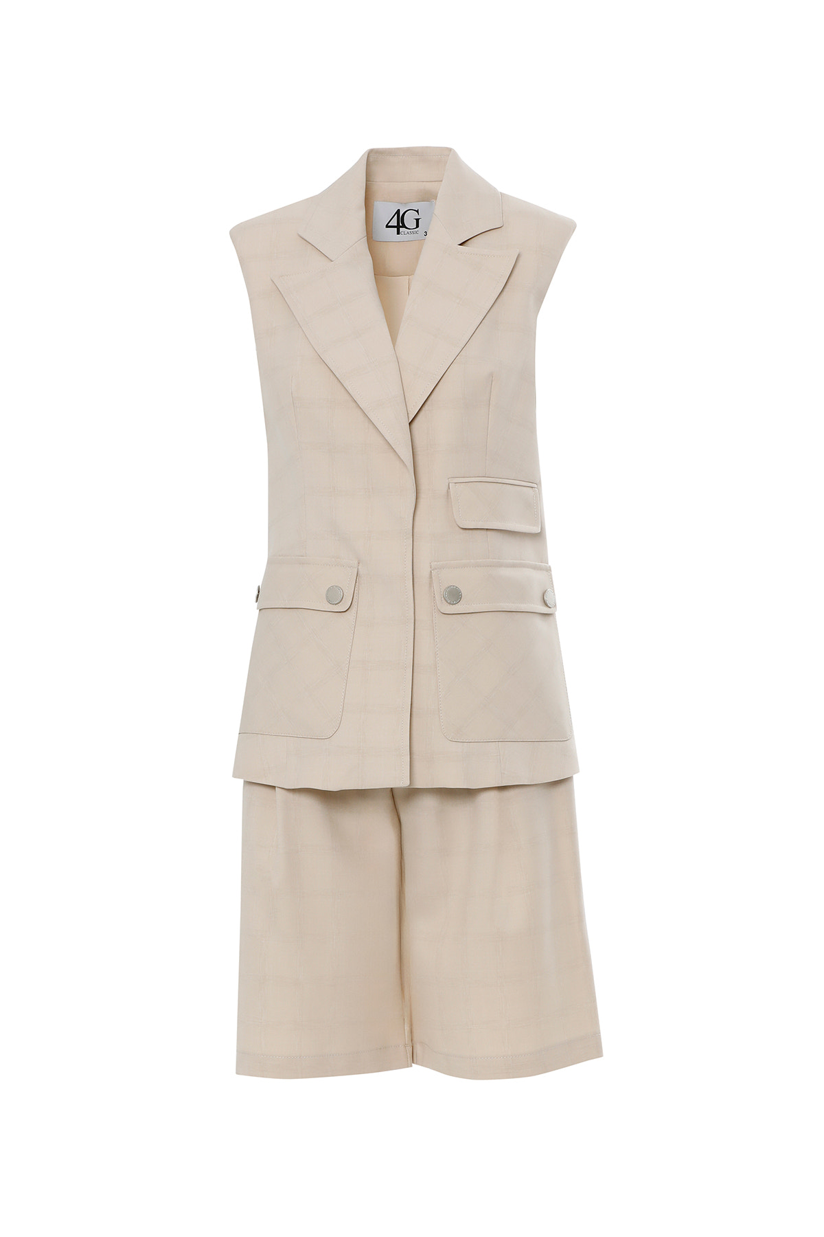 Cep Detaylı Yelek Ve Şortlu Takım