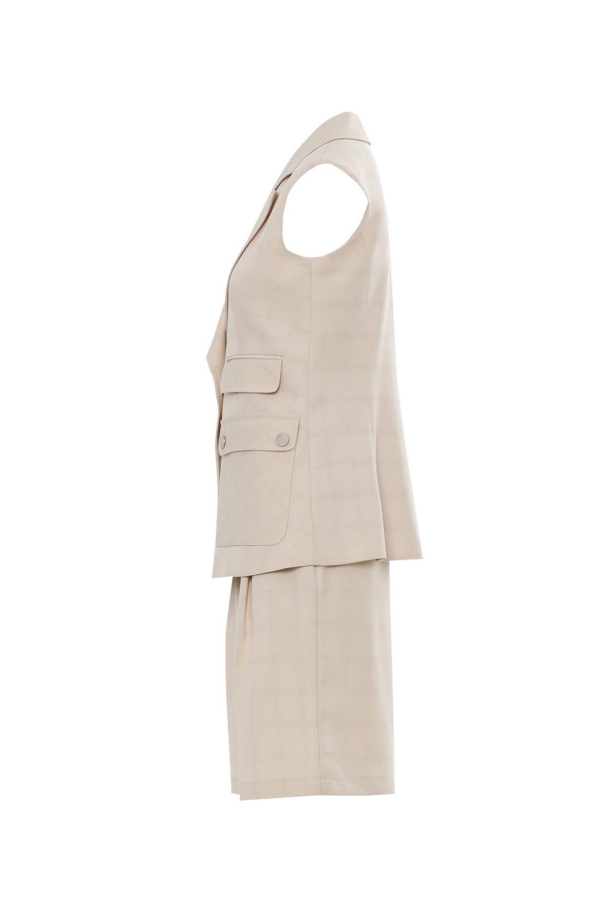 Cep Detaylı Yelek Ve Şortlu Takım