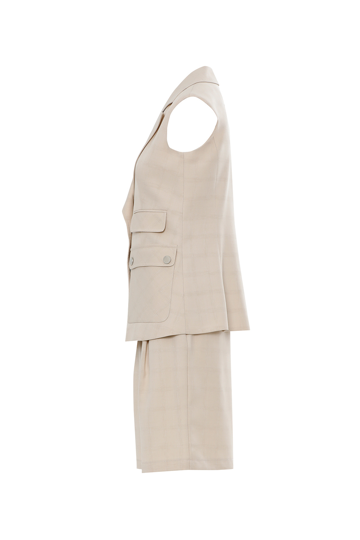 Cep Detaylı Yelek Ve Şortlu Takım