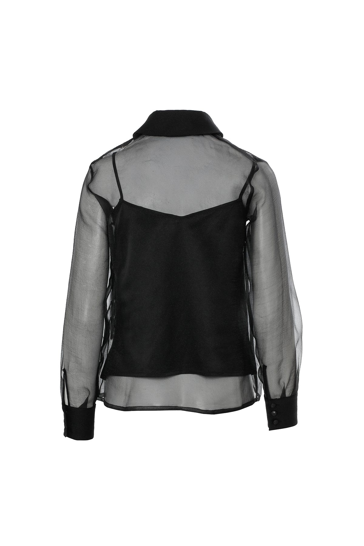 Uzun Kollu Çiçek Aksesuarlı Transparan Gömlek