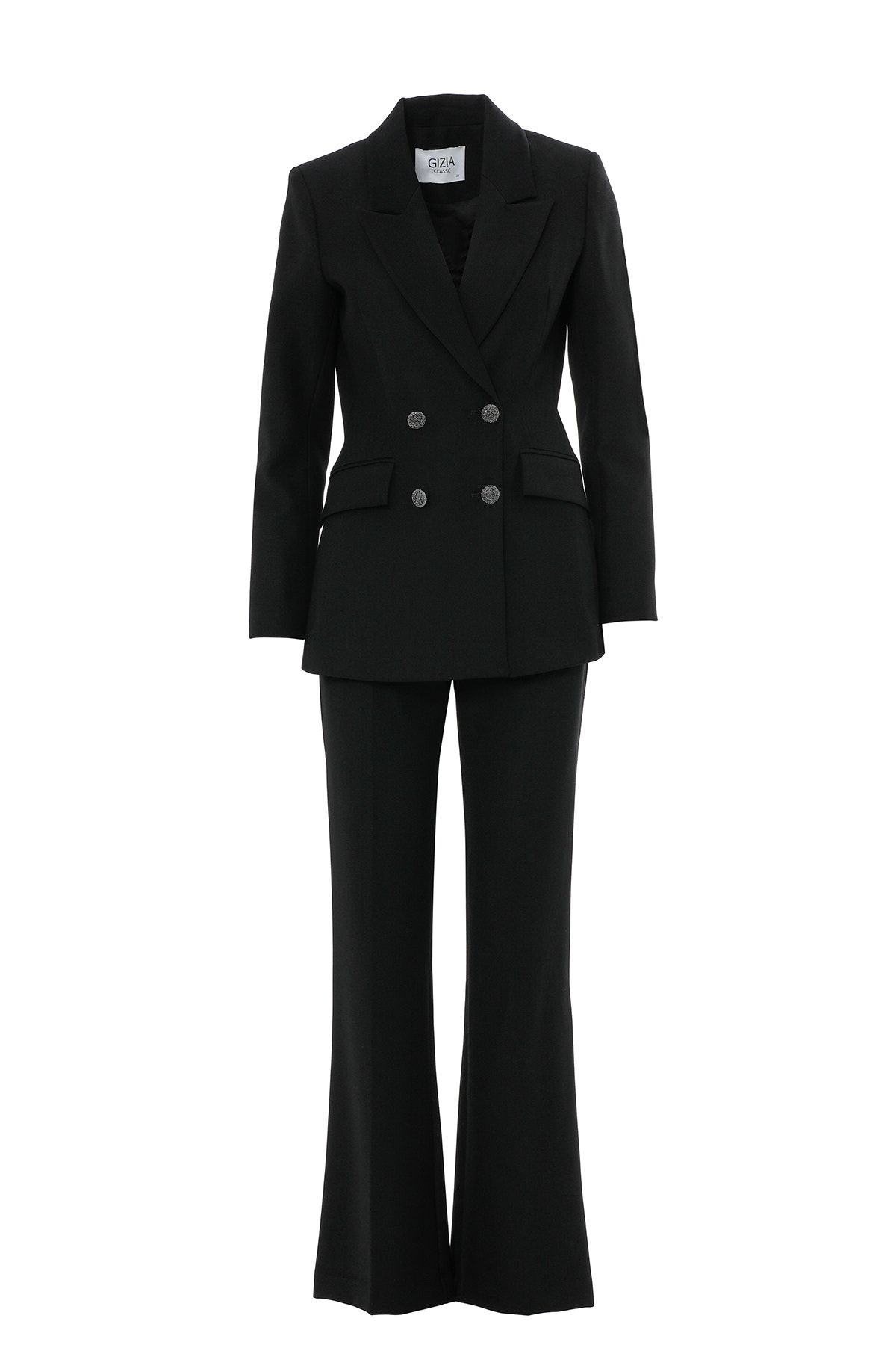 Düğme Detaylı Vücuda Oturan Kruvaze Takım