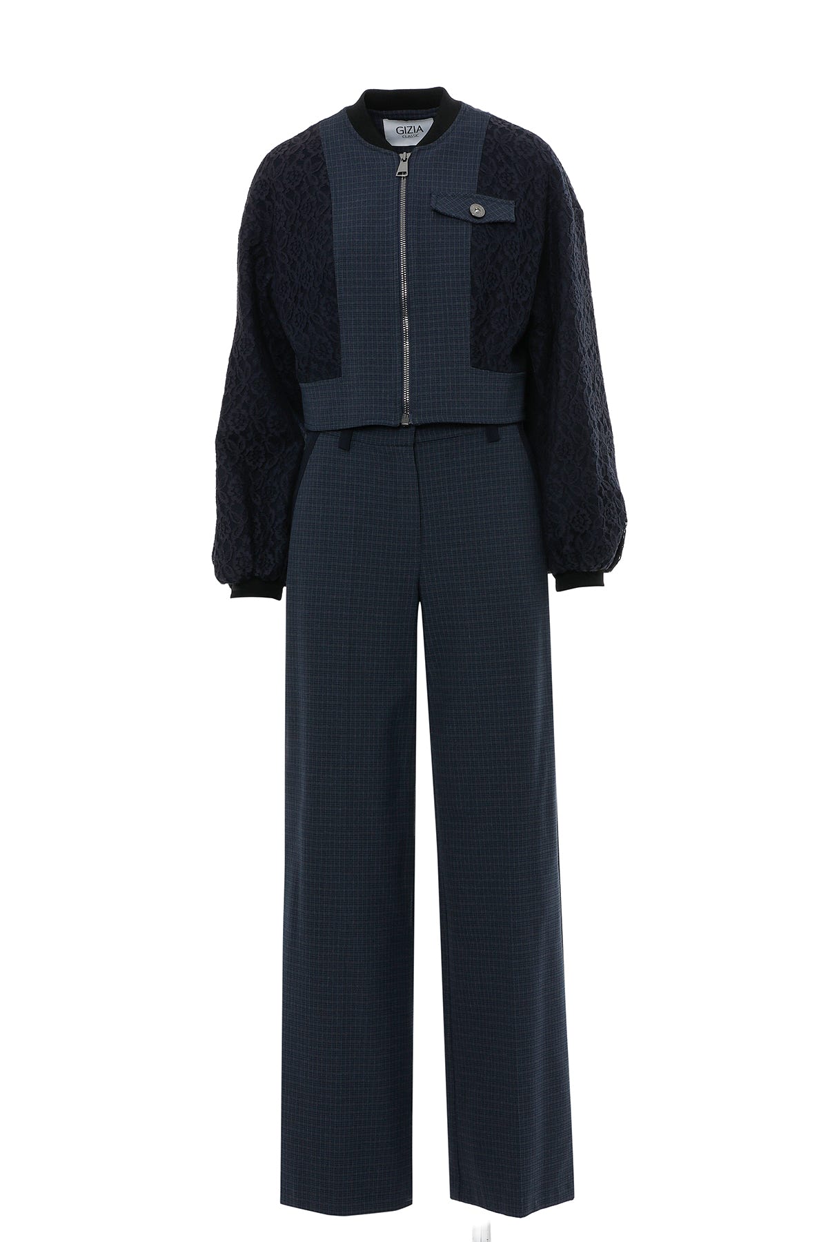 Kolları Dantelli Kısa Ceket Ve Pantolonlu Takım