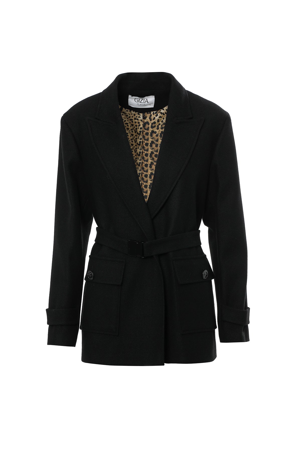 Kruvaze Yaka Kemerli Ve Cepli Ceket